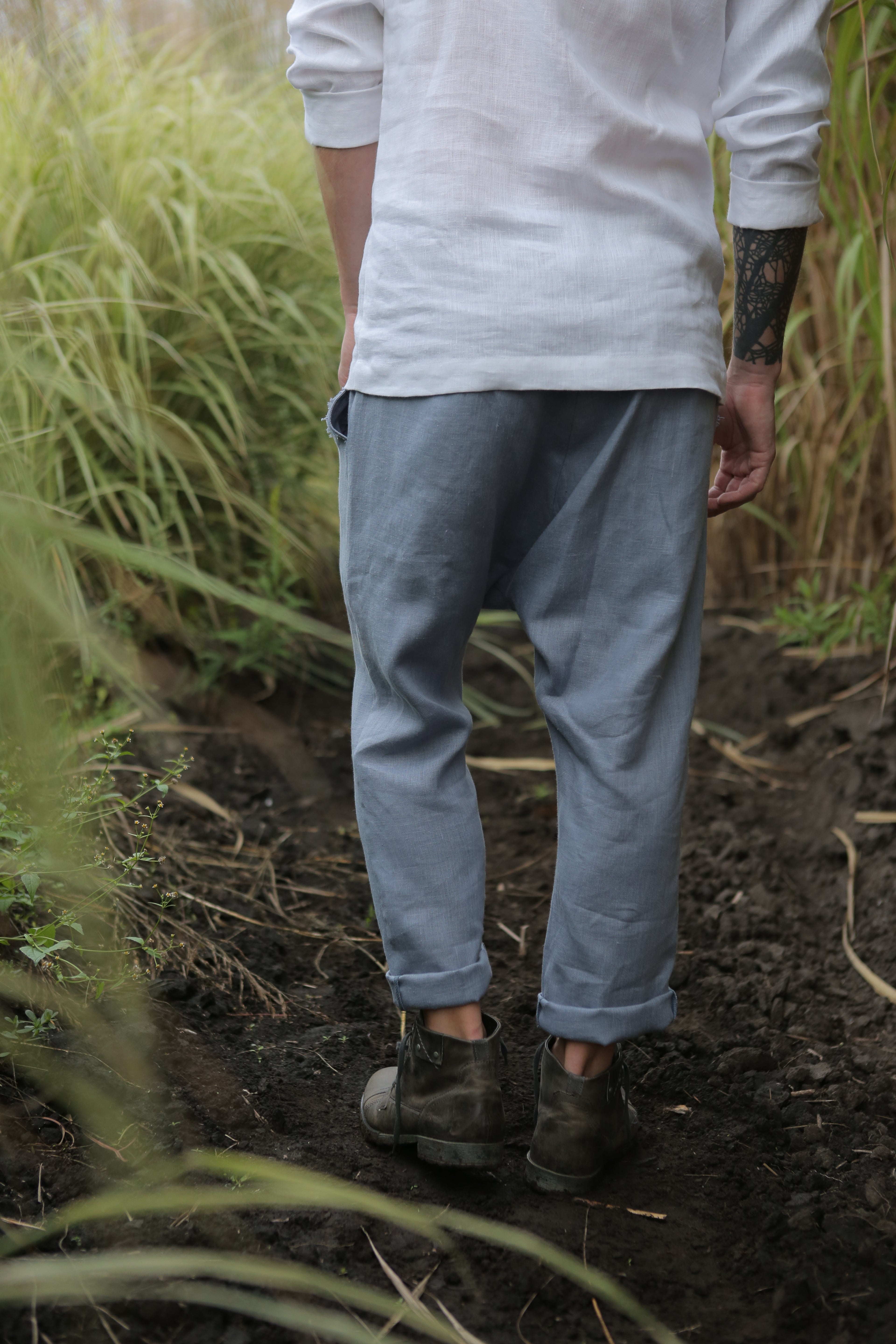 Men’s baggy linen pants HAWTHORN in Light grey