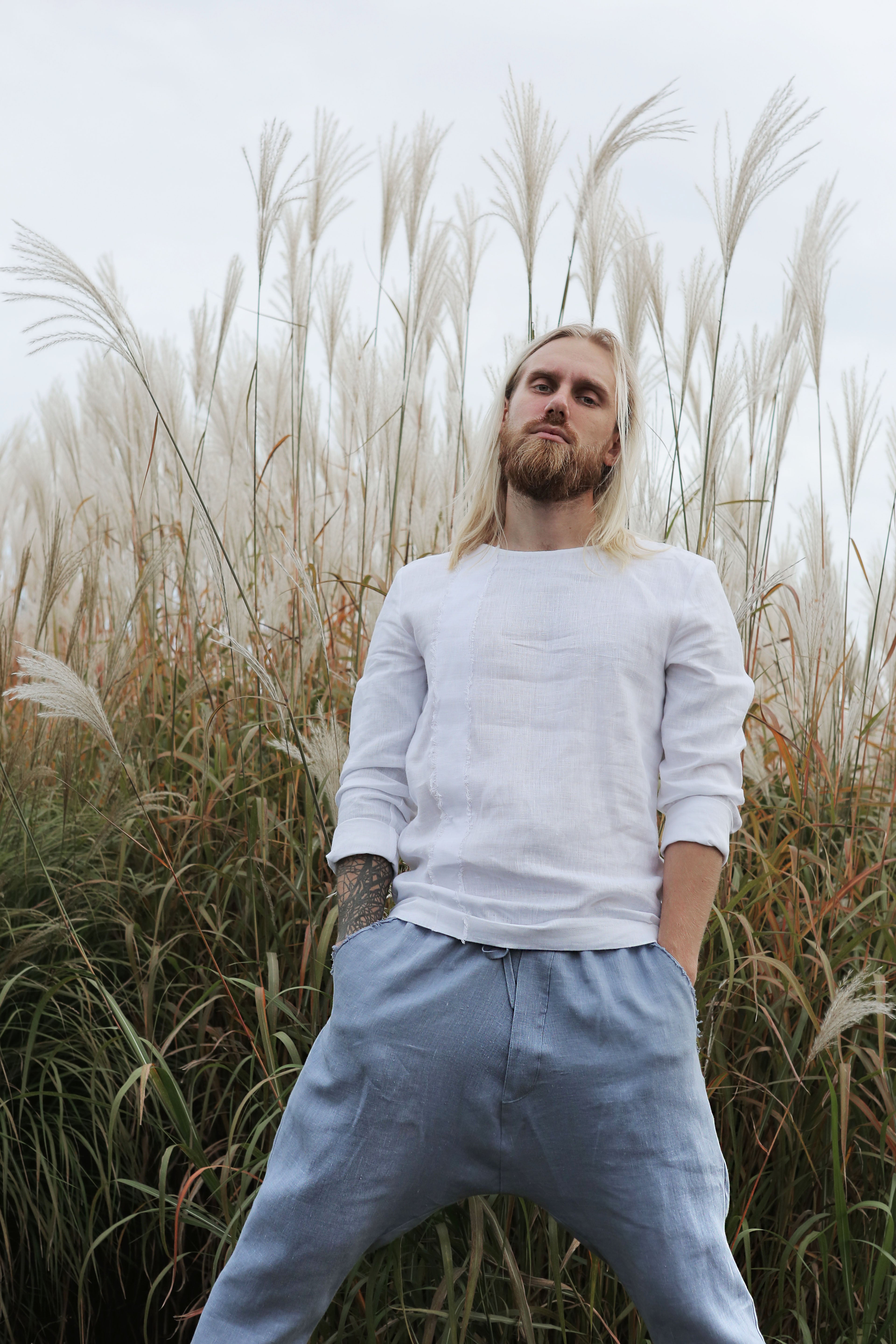 Men’s baggy linen pants HAWTHORN in Light grey