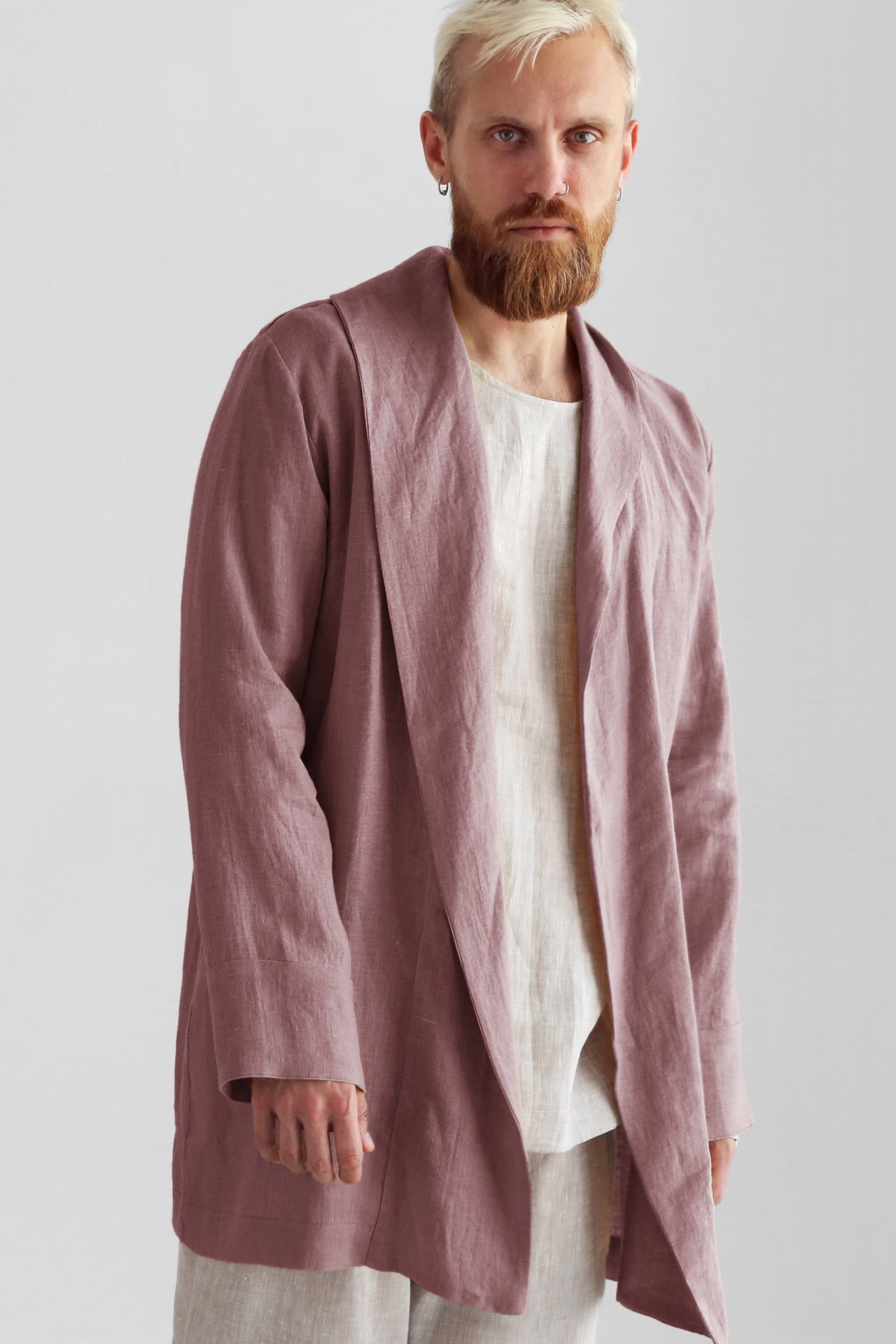 Men’s Linen Cardigan WALNUT in Latte