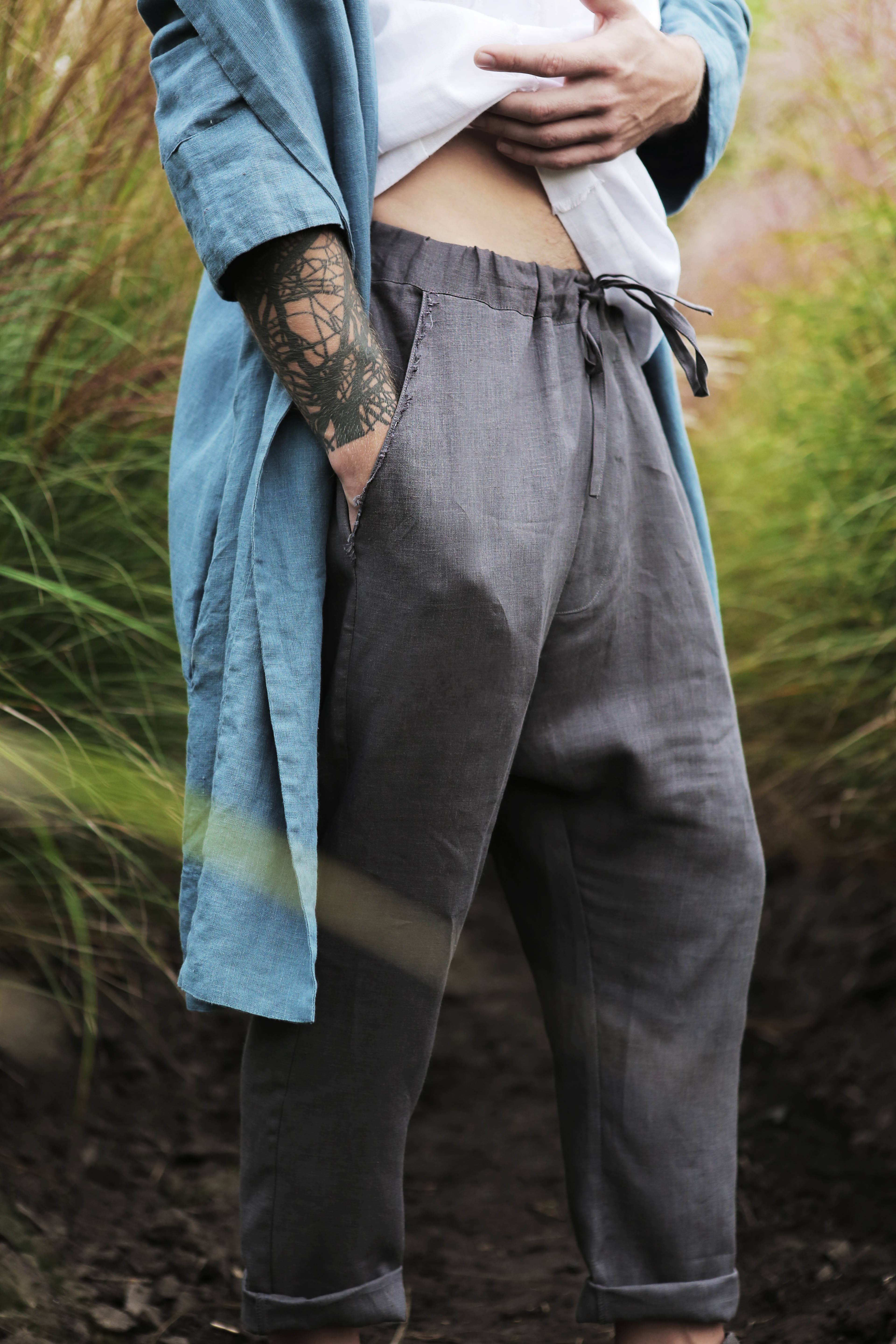 Men’s baggy linen pants HAWTHORN in Dark grey