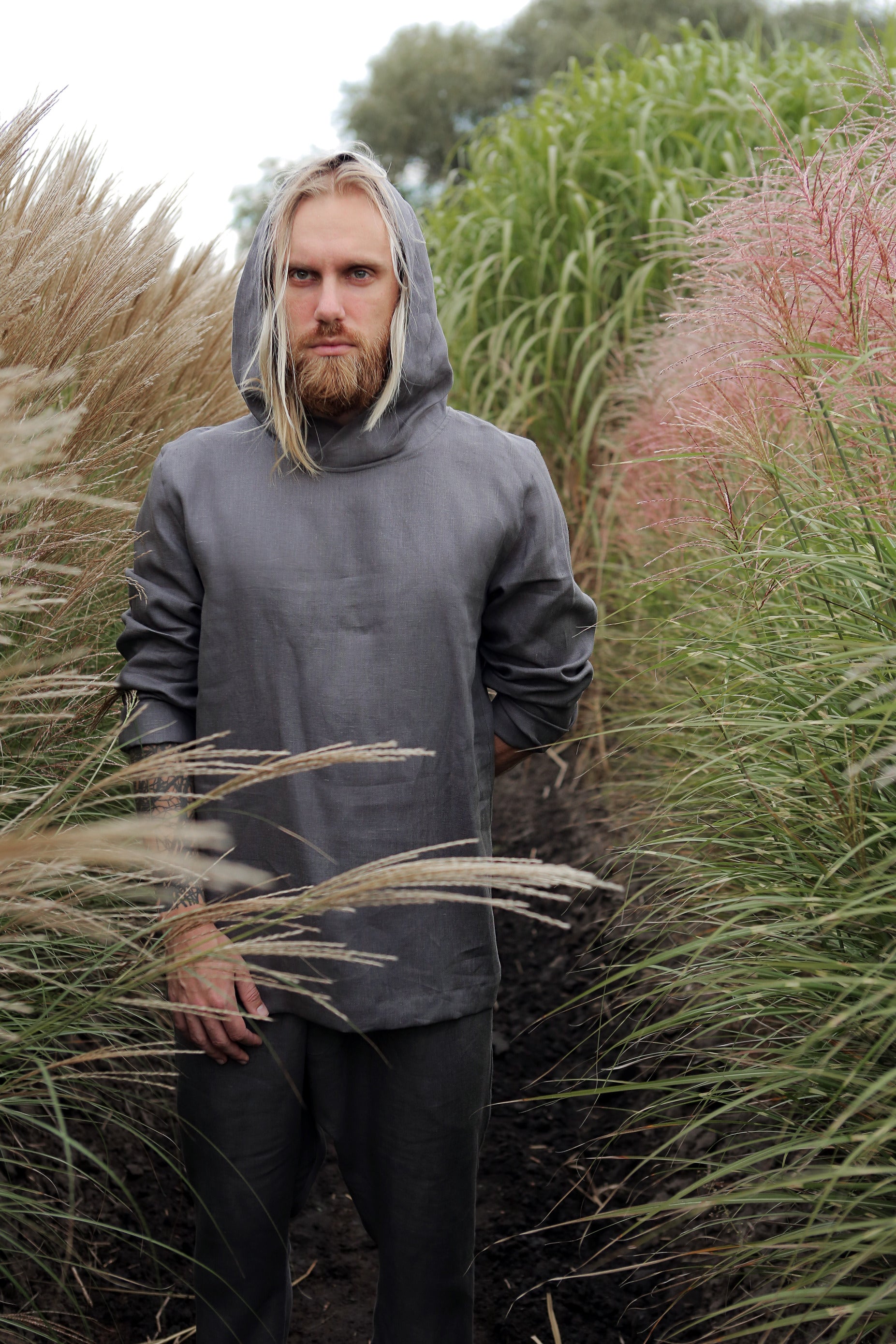 Men’s Linen Hoodie BALSA in Dark grey