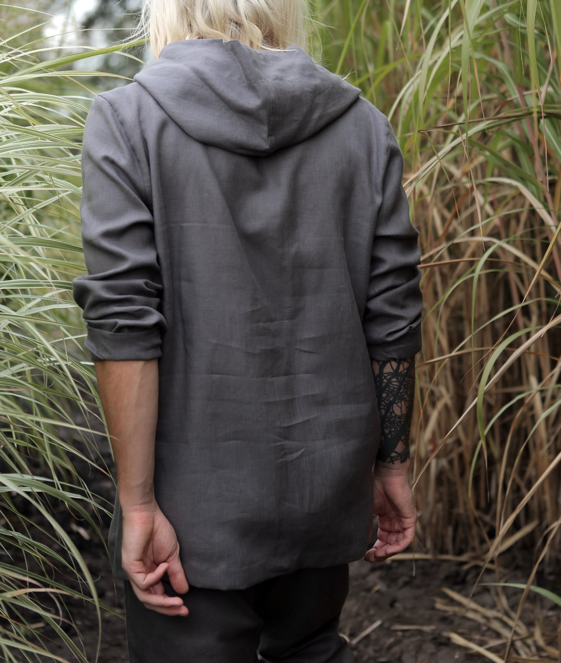 Men’s Linen Hoodie BALSA in Dark grey