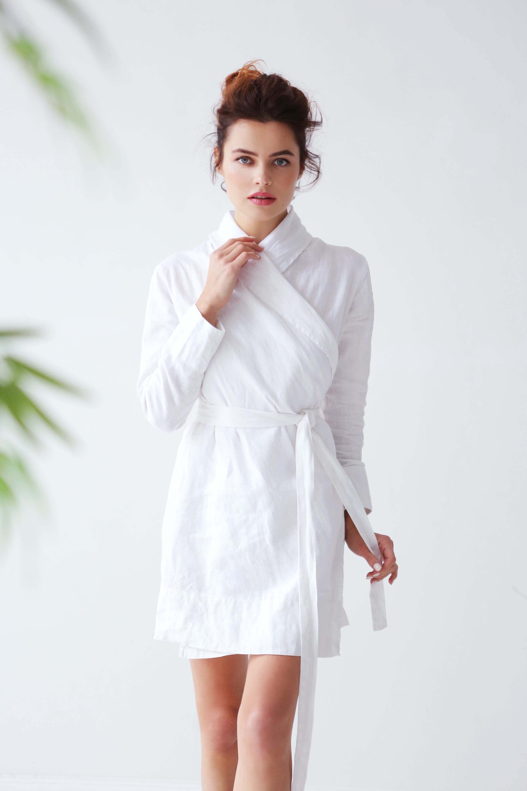 Women’s Linen Bathrobe Calla in White