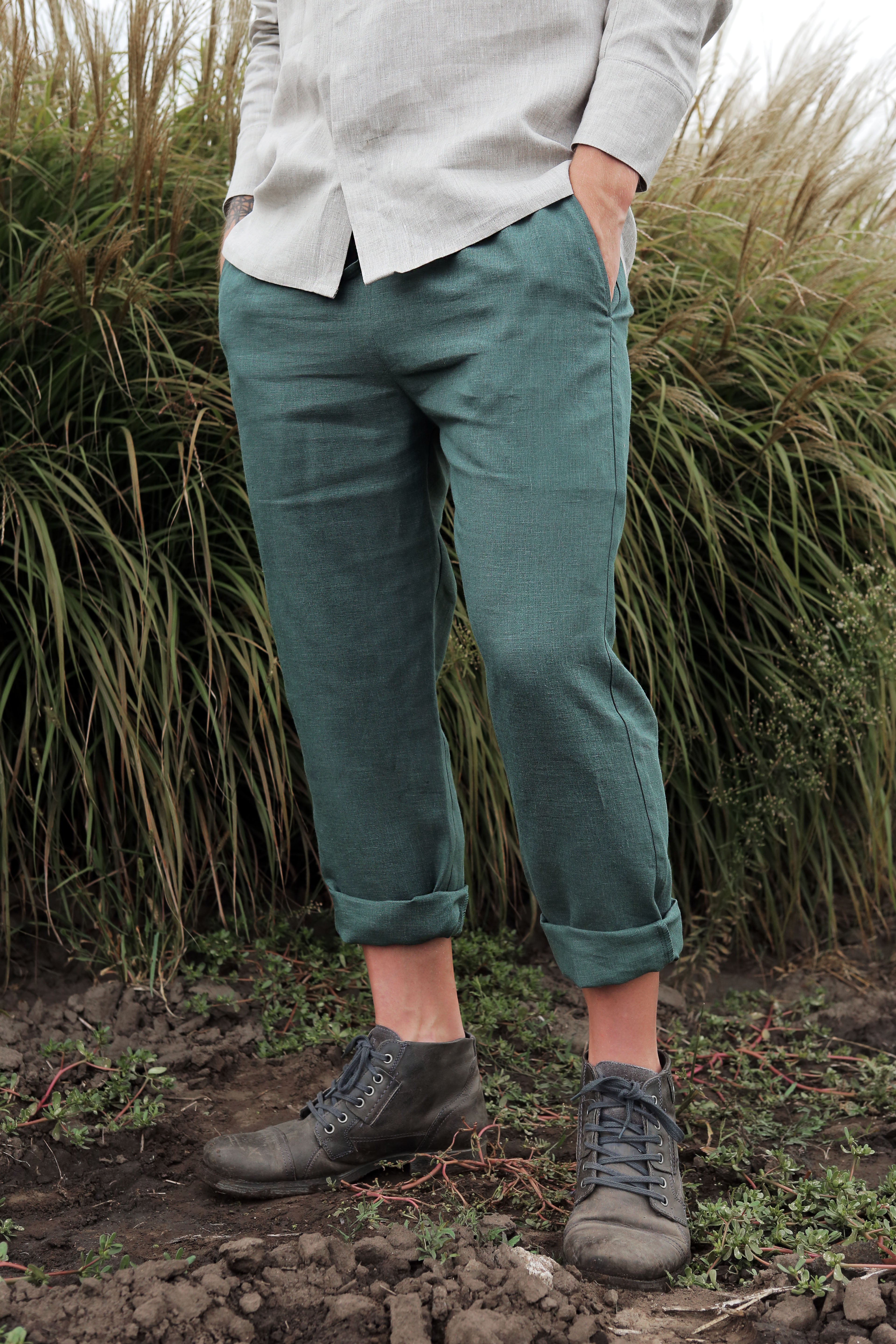 Men’s Straight Leg Linen Pants ASH in Green