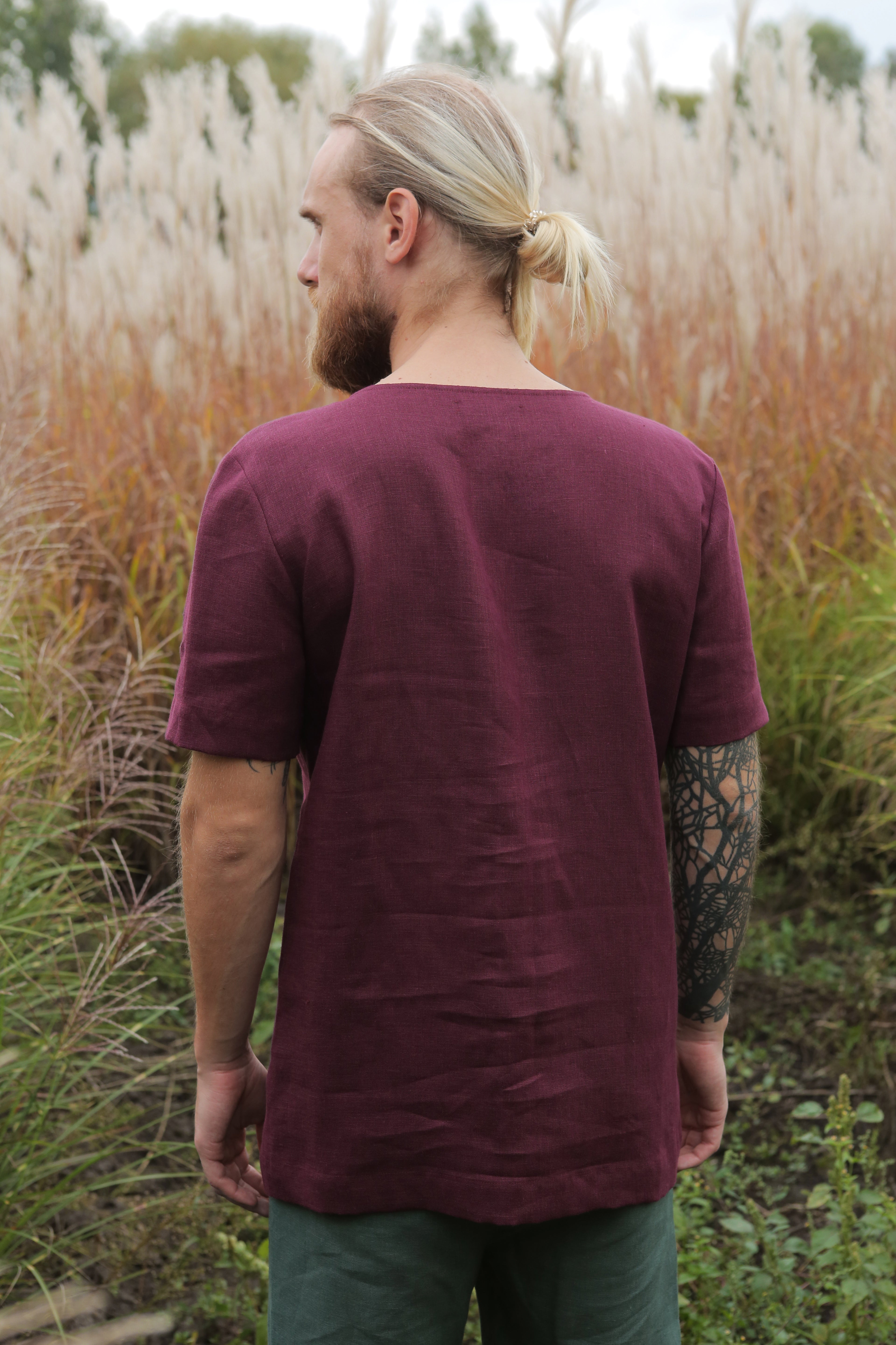 Men’s Linen T-Shirt LINDEN in Burgundy