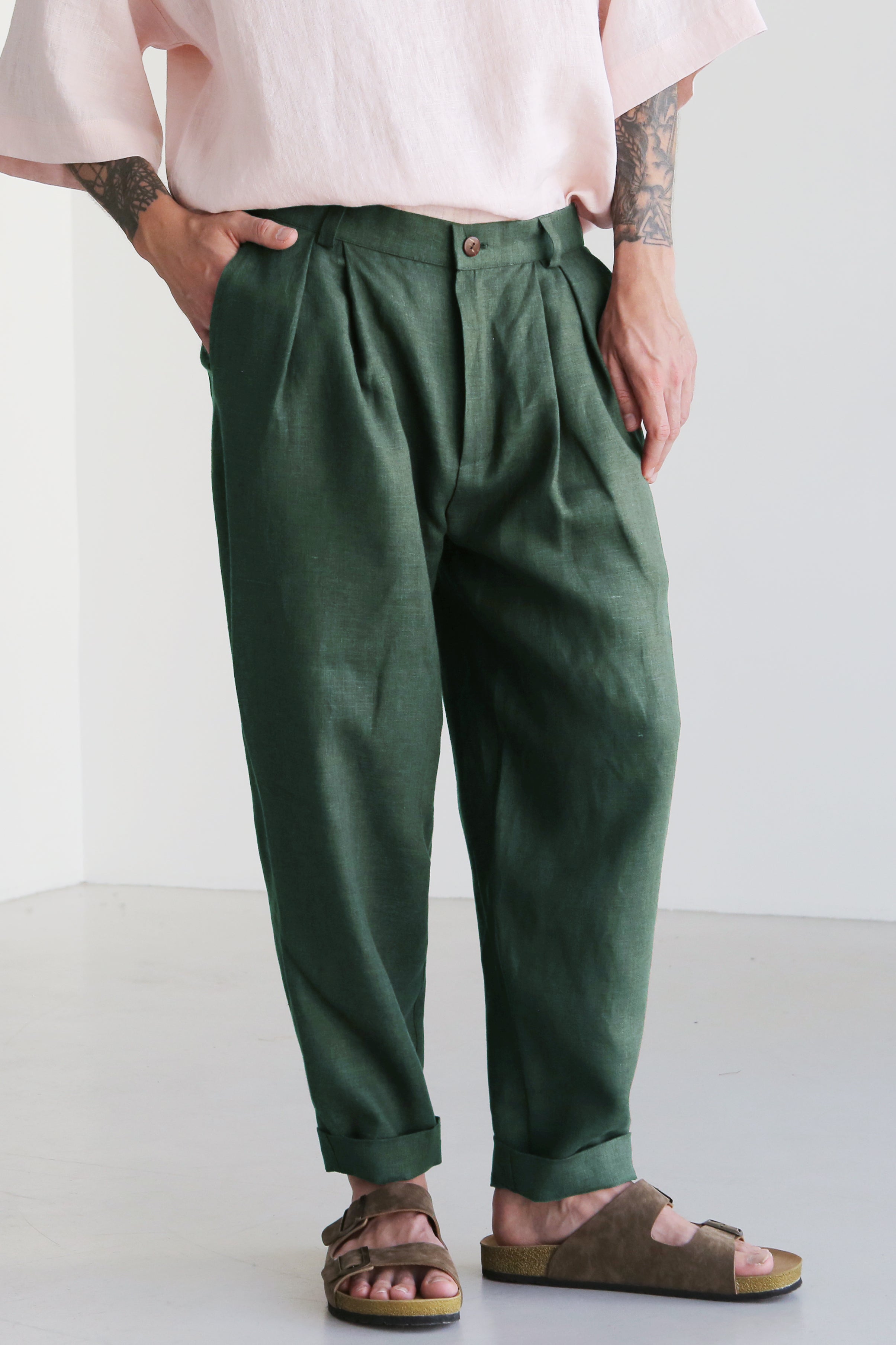Loose Pleated Pants CEDAR in Green