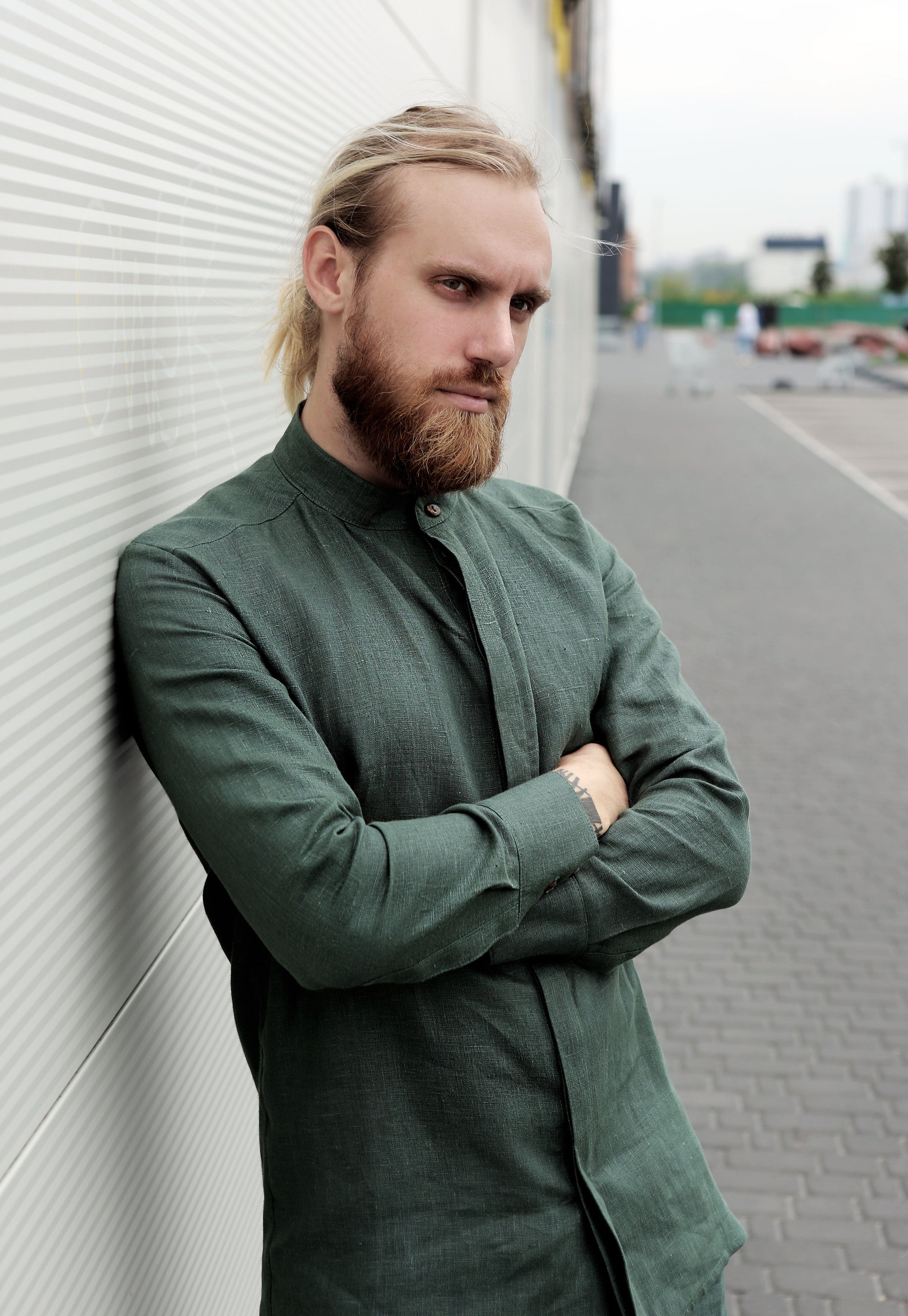 Men’s Linen Shirt OLIVE in Green