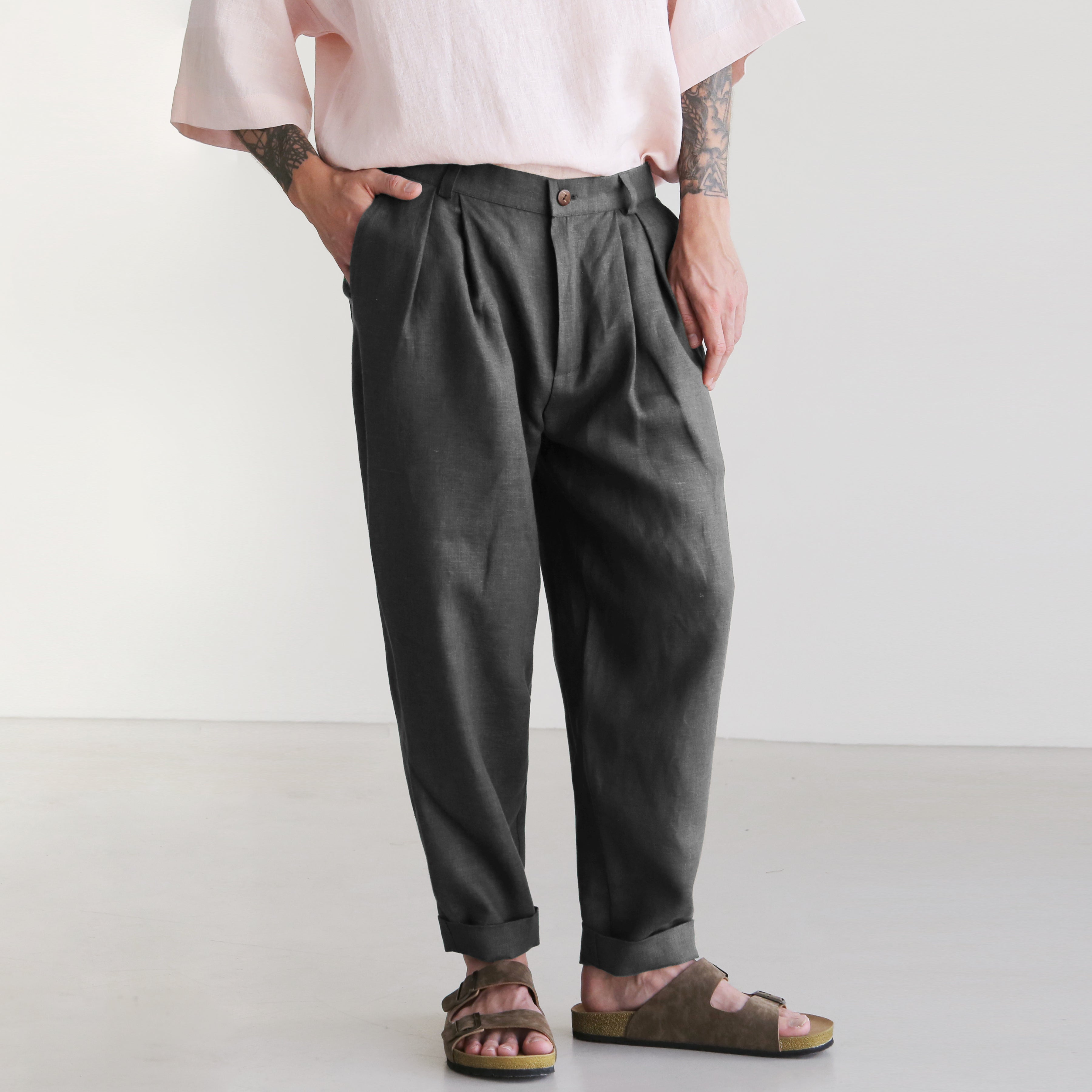 Loose Pleated Pants CEDAR in Dark grey