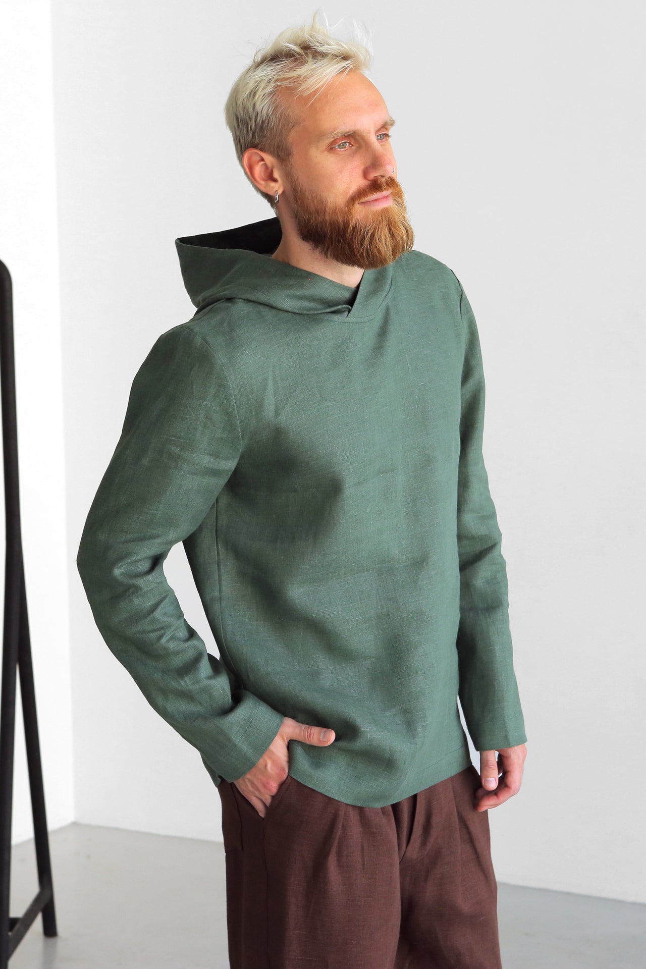 Men’s Linen Hoodie BALSA in Green