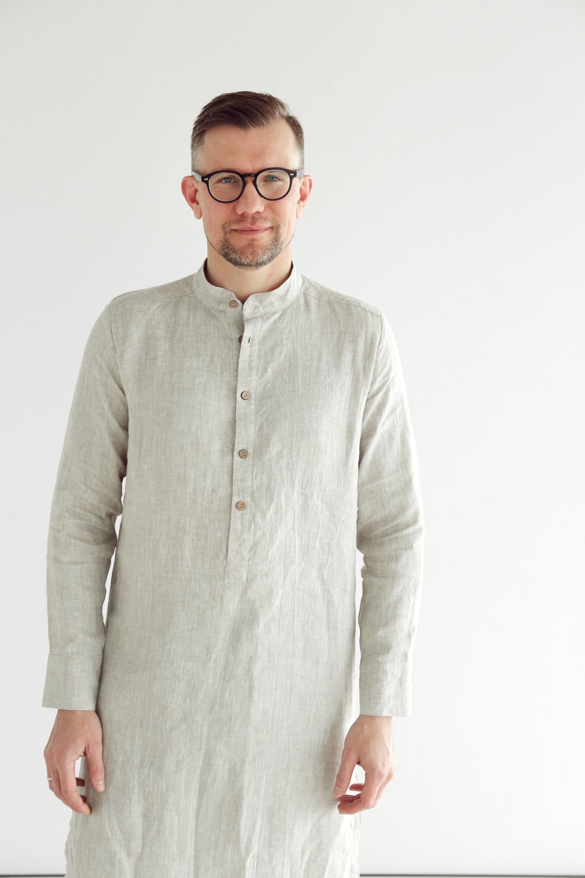 Men’s Long Linen Shirt, Kaftan CYPRESS in Beige