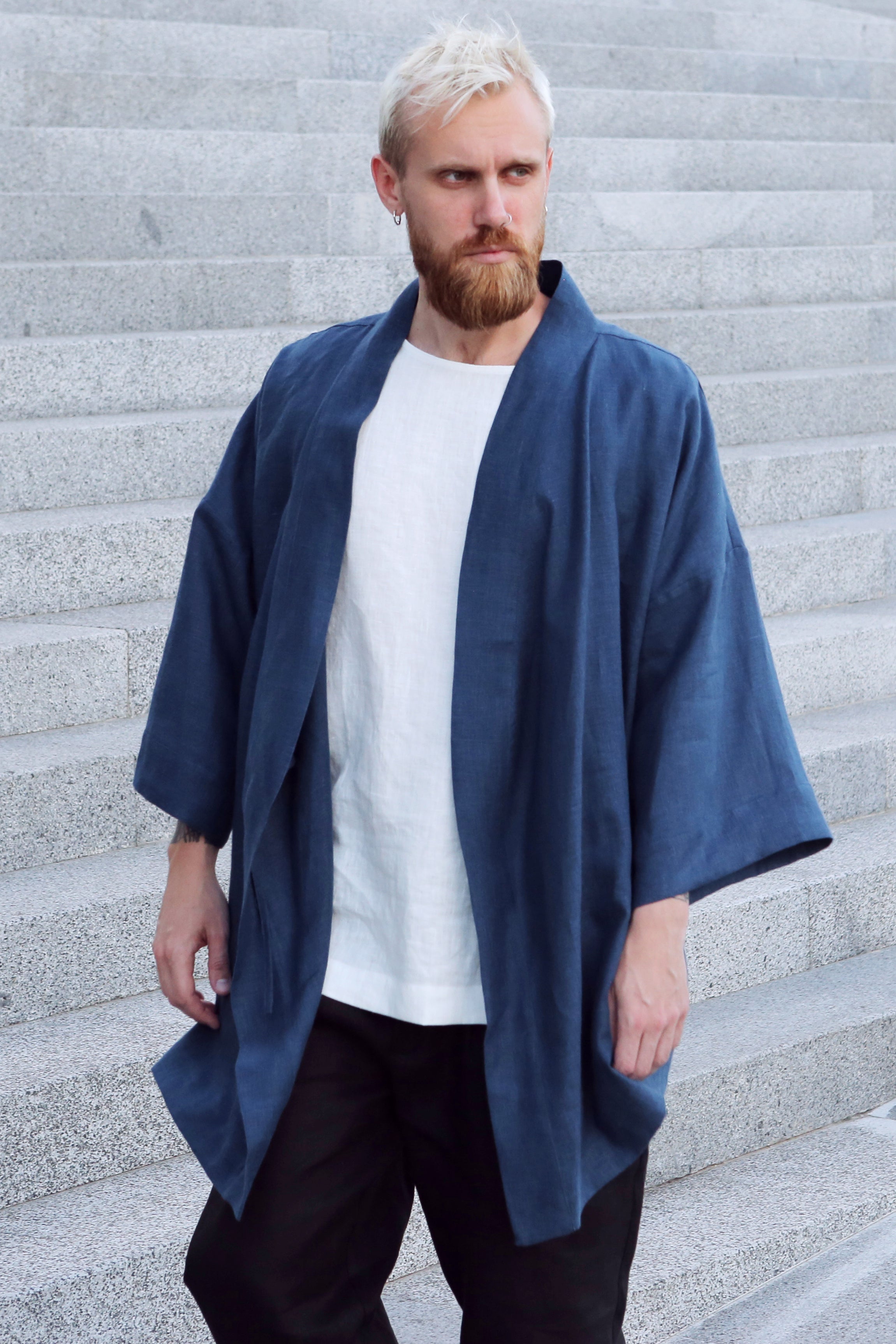 Men’s linen kimono SUGI in Navy blue