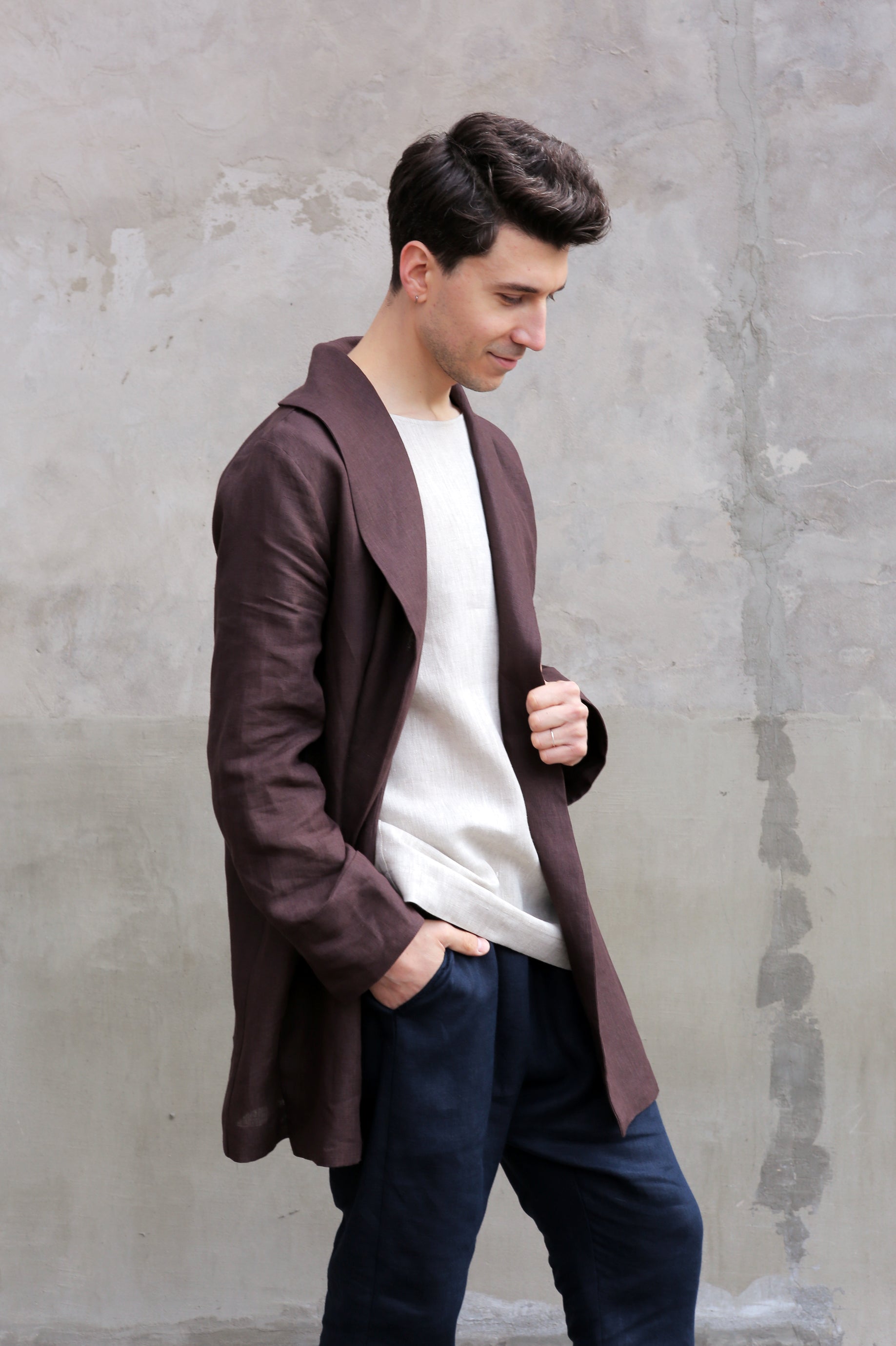 Men’s Linen Cardigan WALNUT in Brown