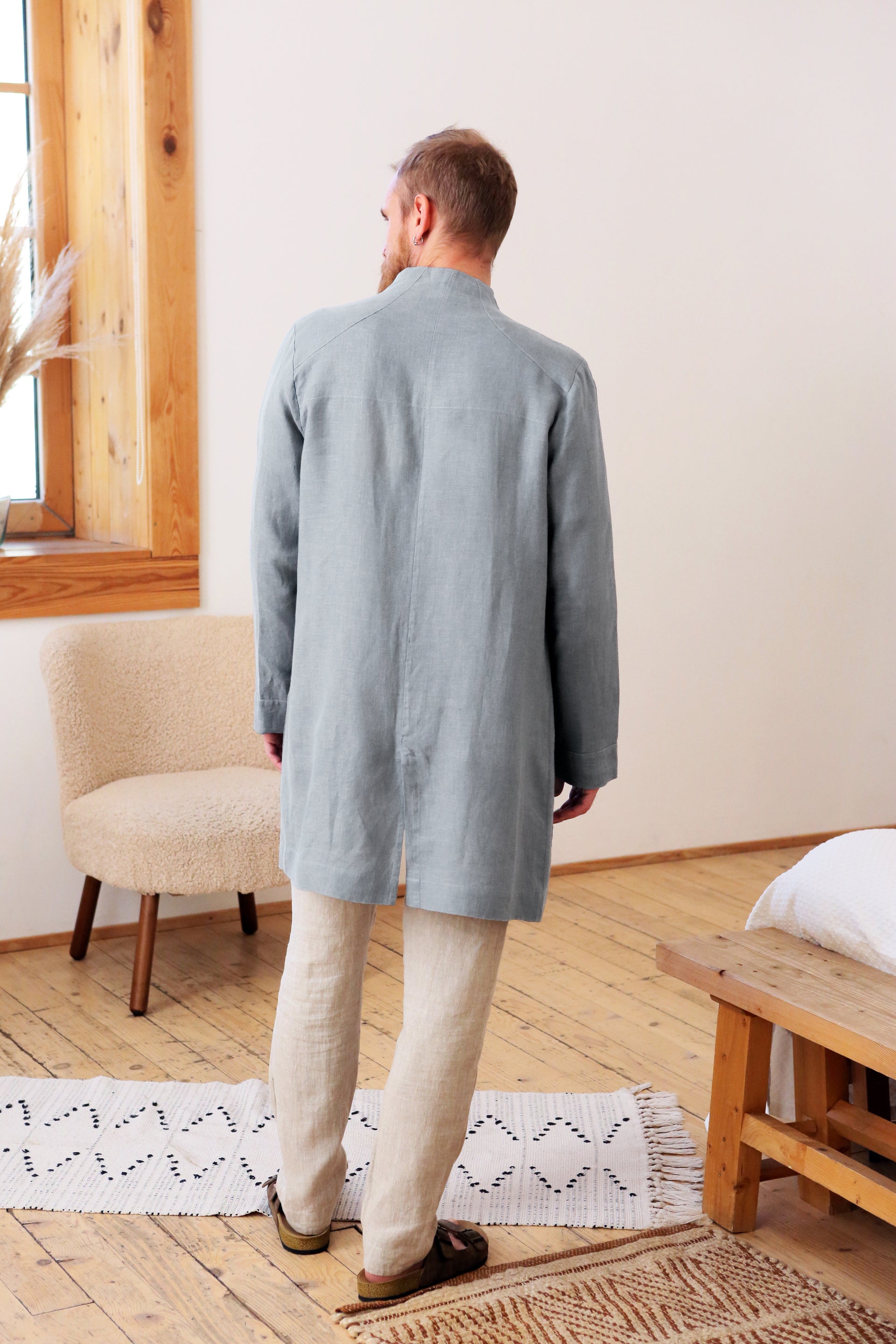 Men’s Linen Trench ALMOND in Light grey