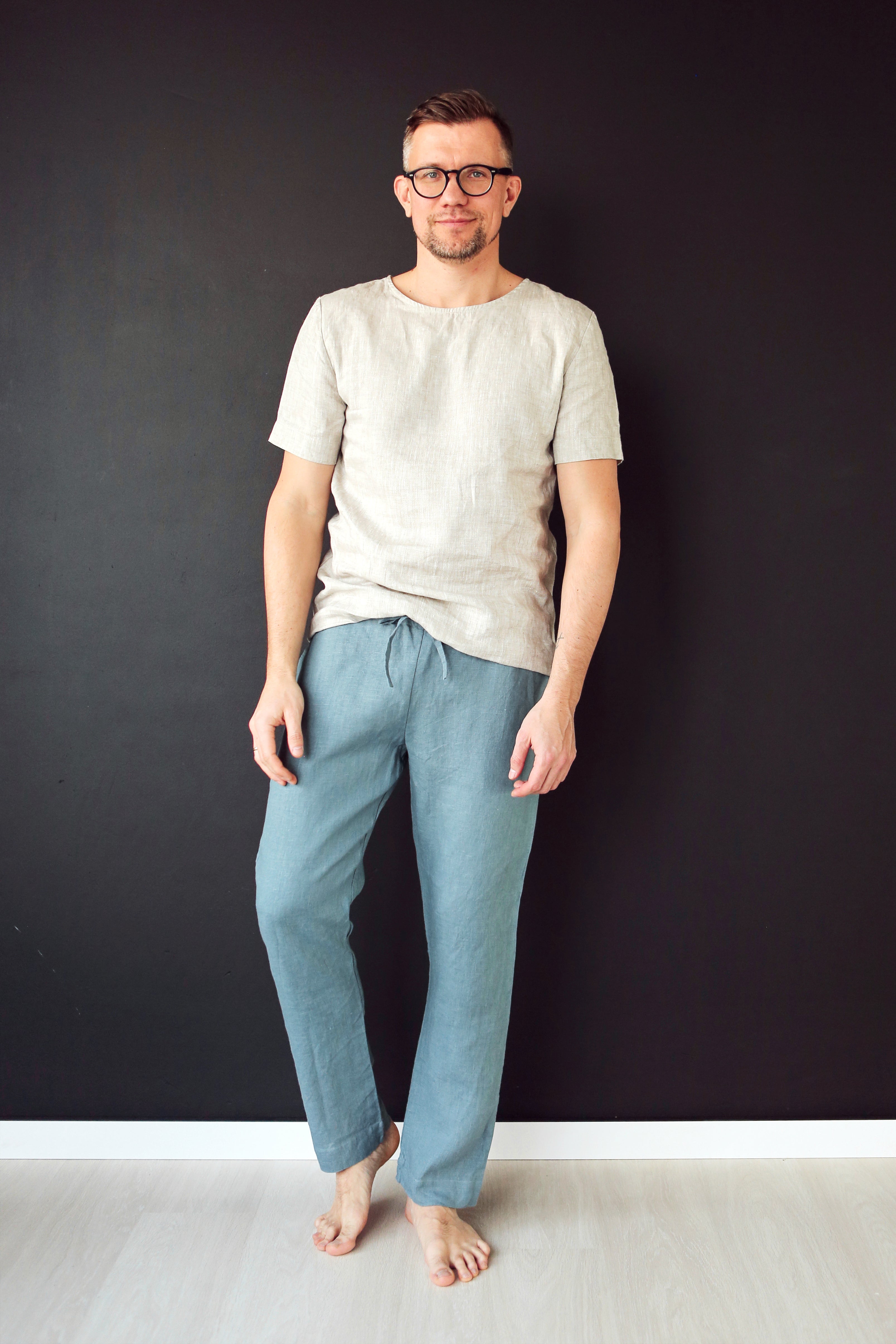 Men’s linen pants ASH in Blue-grey