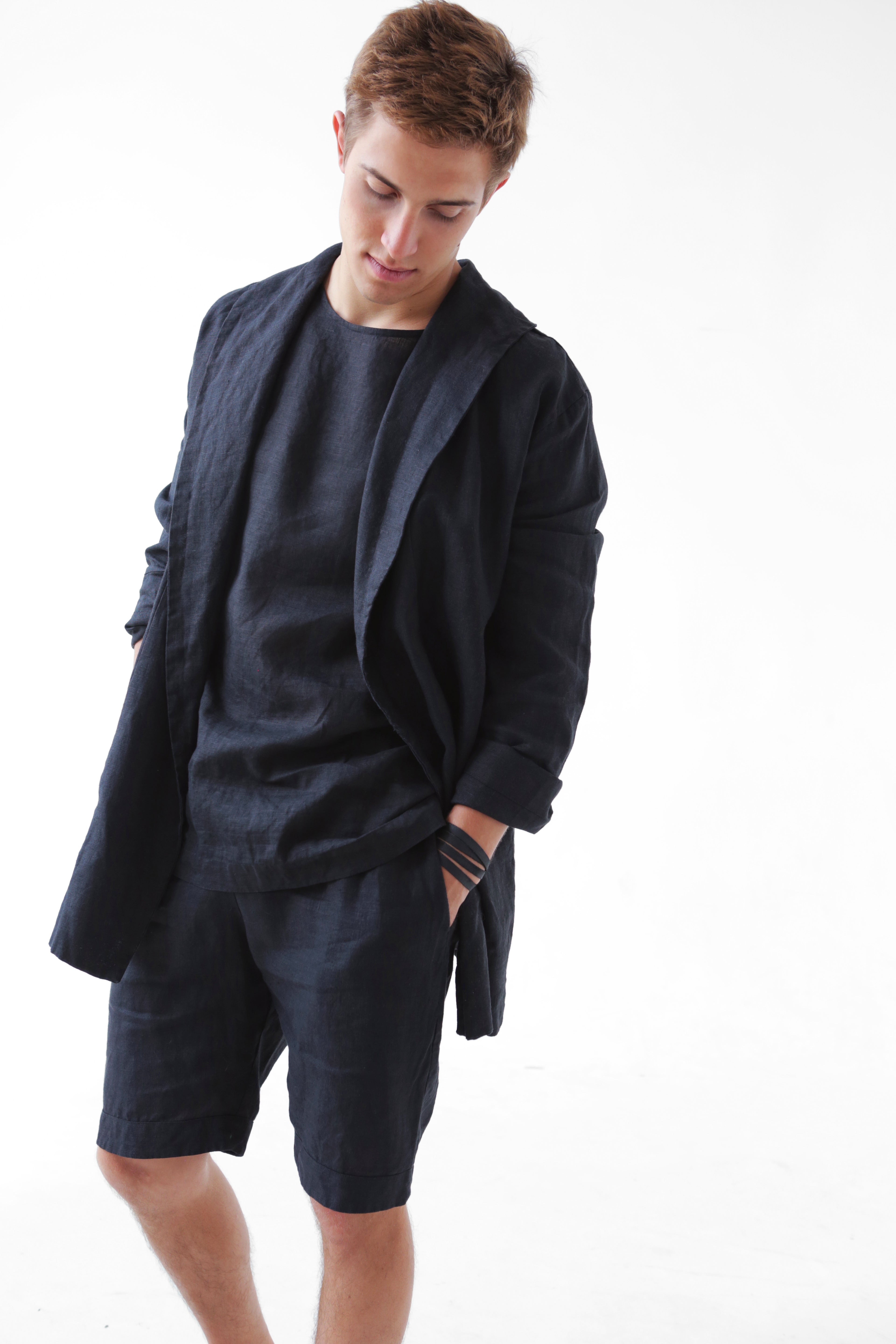 Men’s Linen Cardigan WALNUT in Black