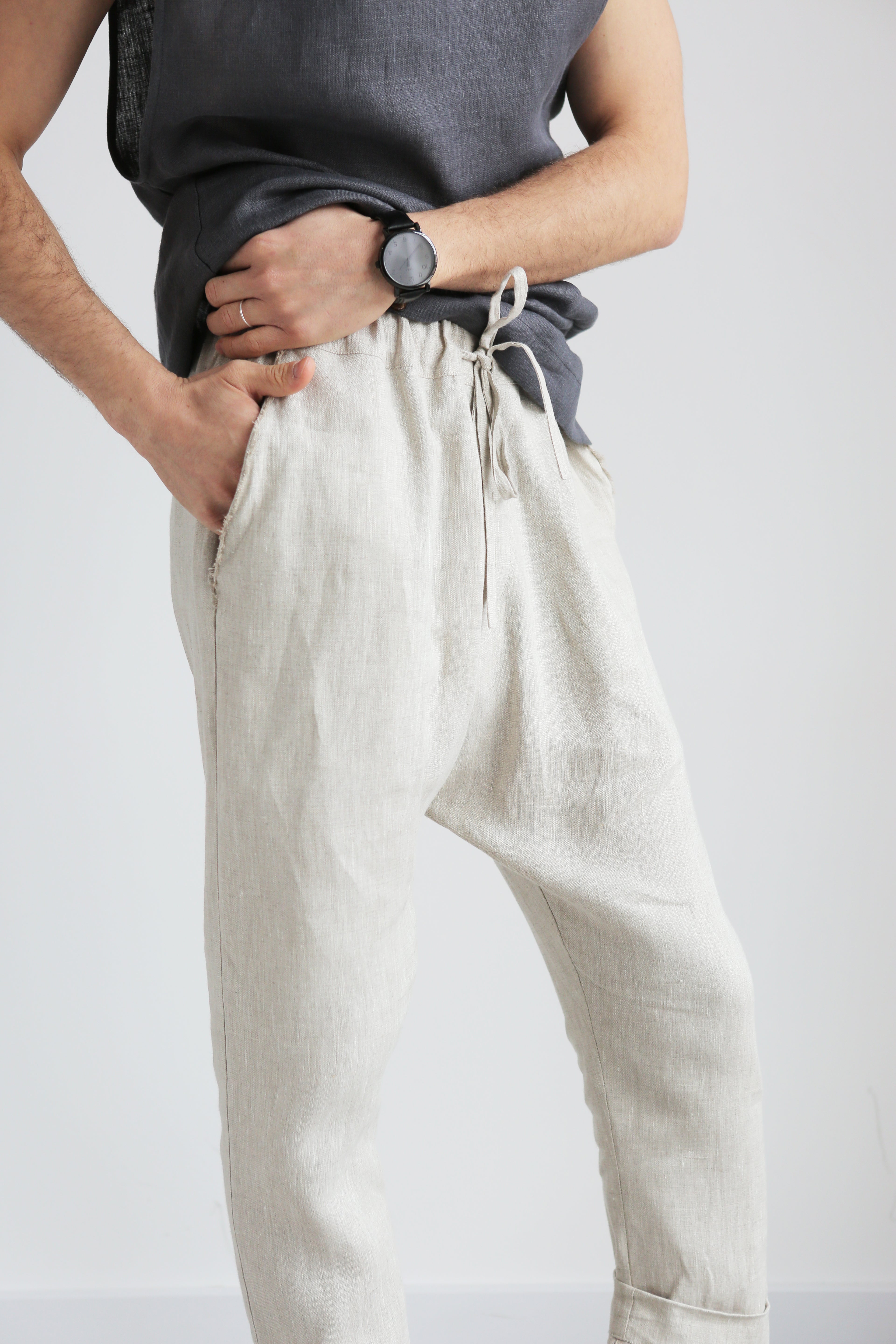 Men’s baggy linen pants HAWTHORN in Beige