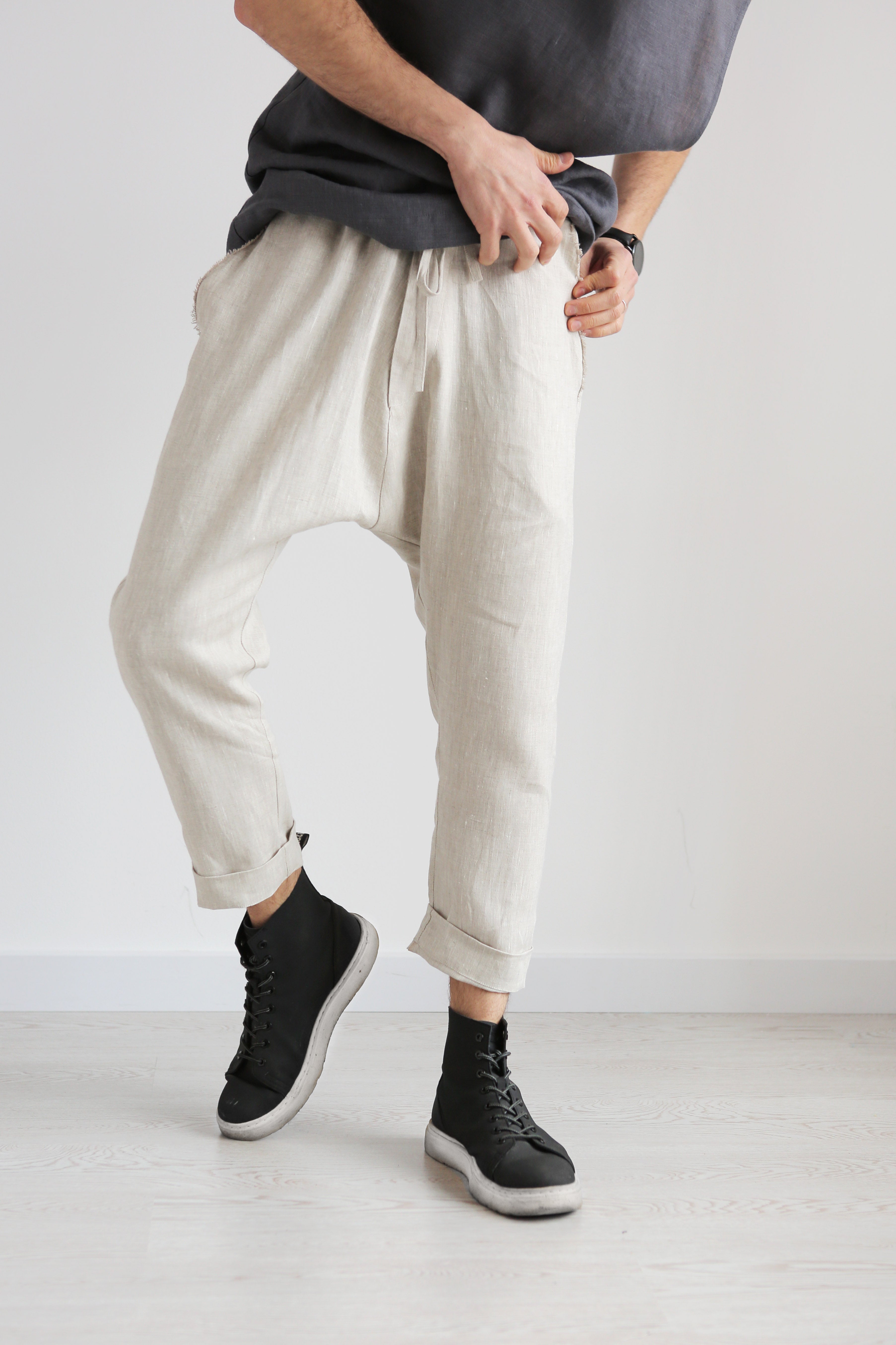 Men’s baggy linen pants HAWTHORN in Beige