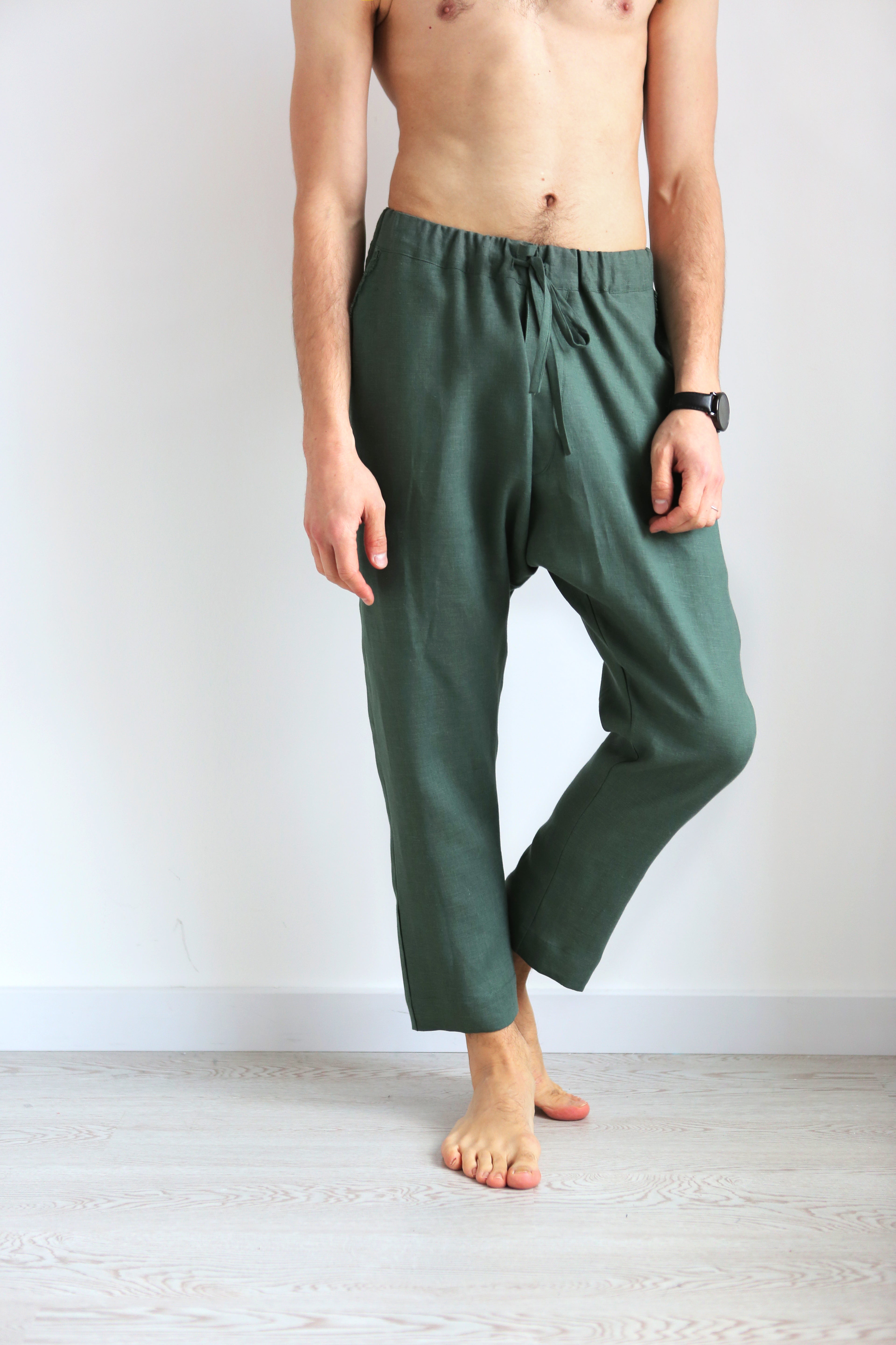 Men’s baggy linen pants HAWTHORN in Green
