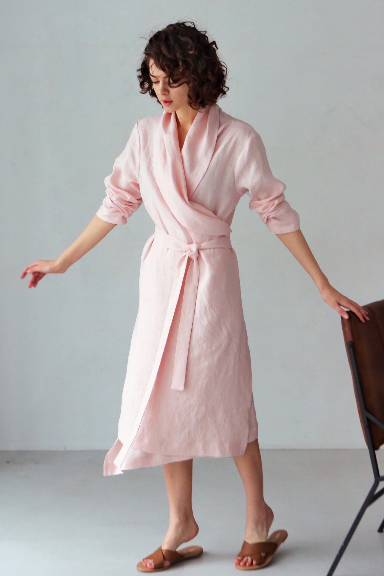 Women’s Linen Bathrobe Calla in Light pink