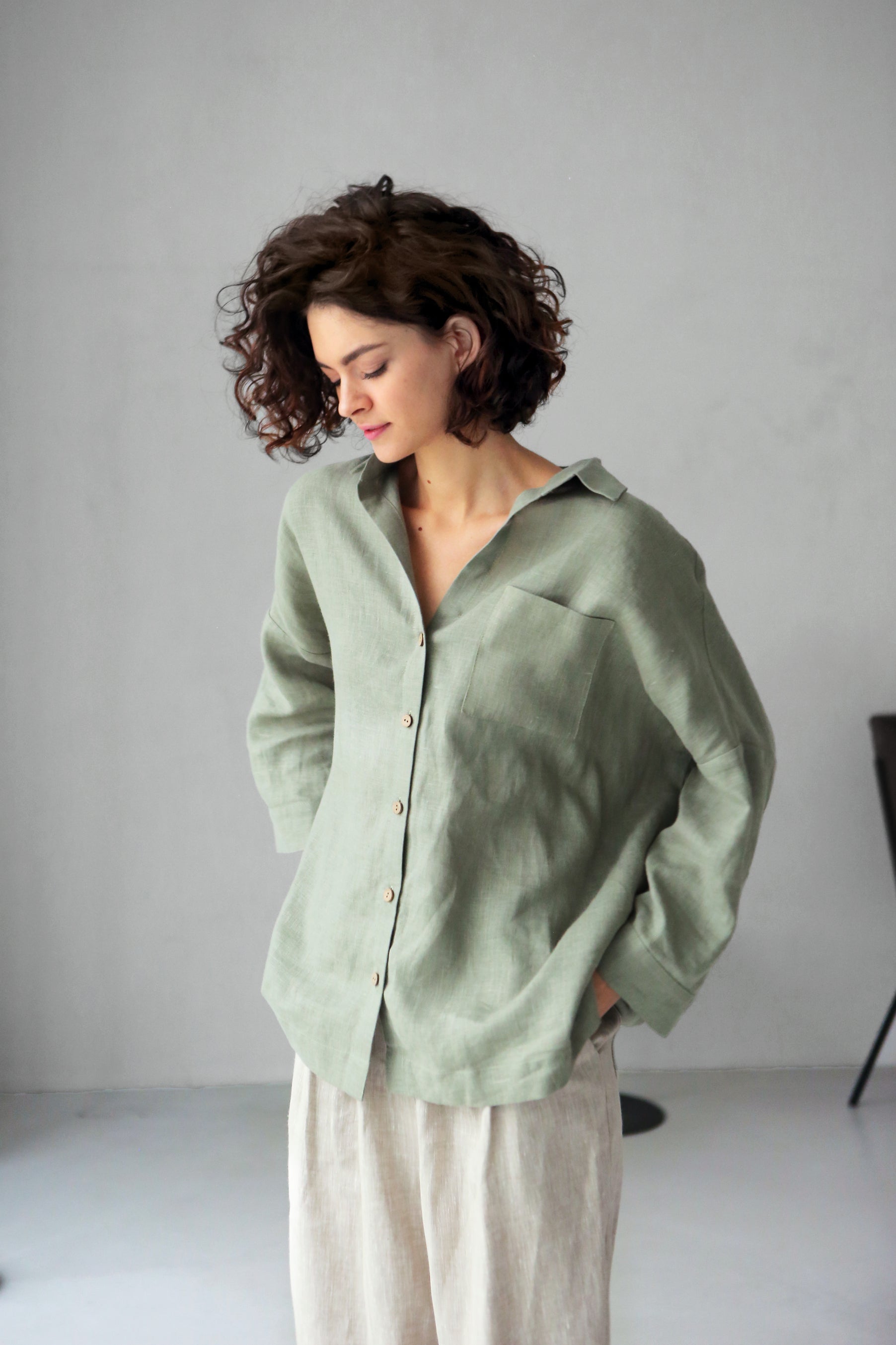 Women’s Linen Shirt FENNEL in Olive