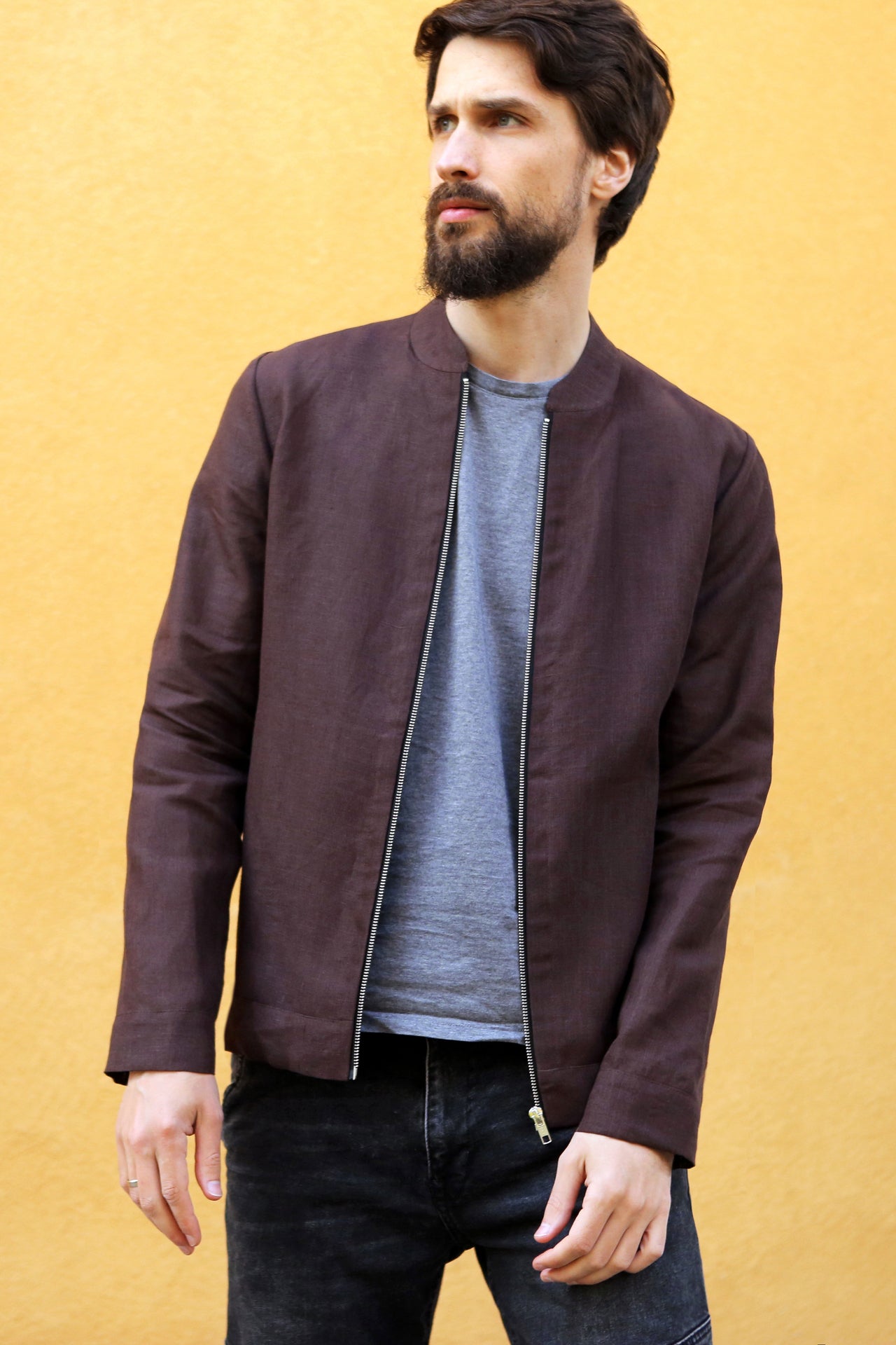 Men’s Linen Bomber MULBERRY in Brown