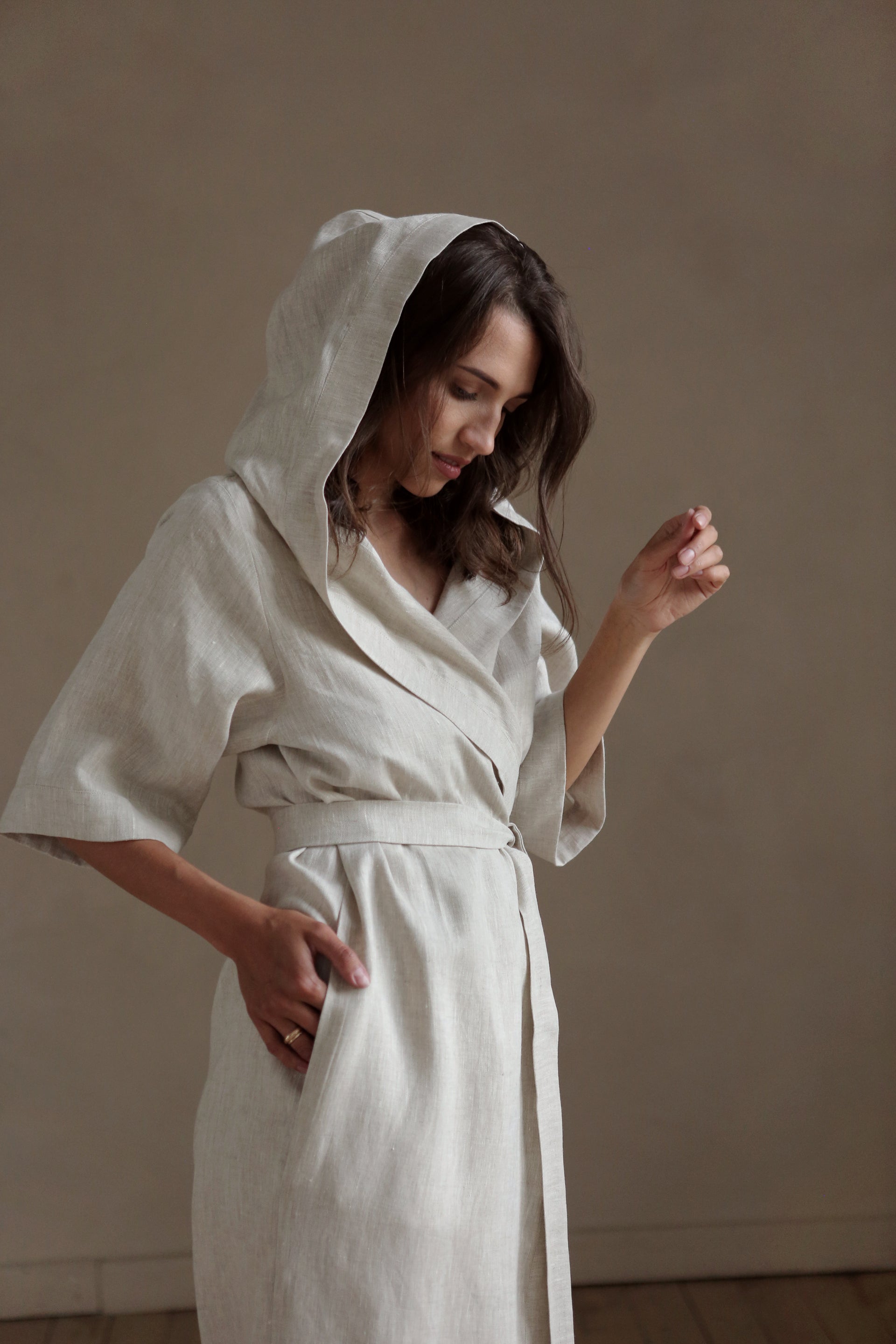 Women’s Long Linen Kimono MIMOSA in Beige