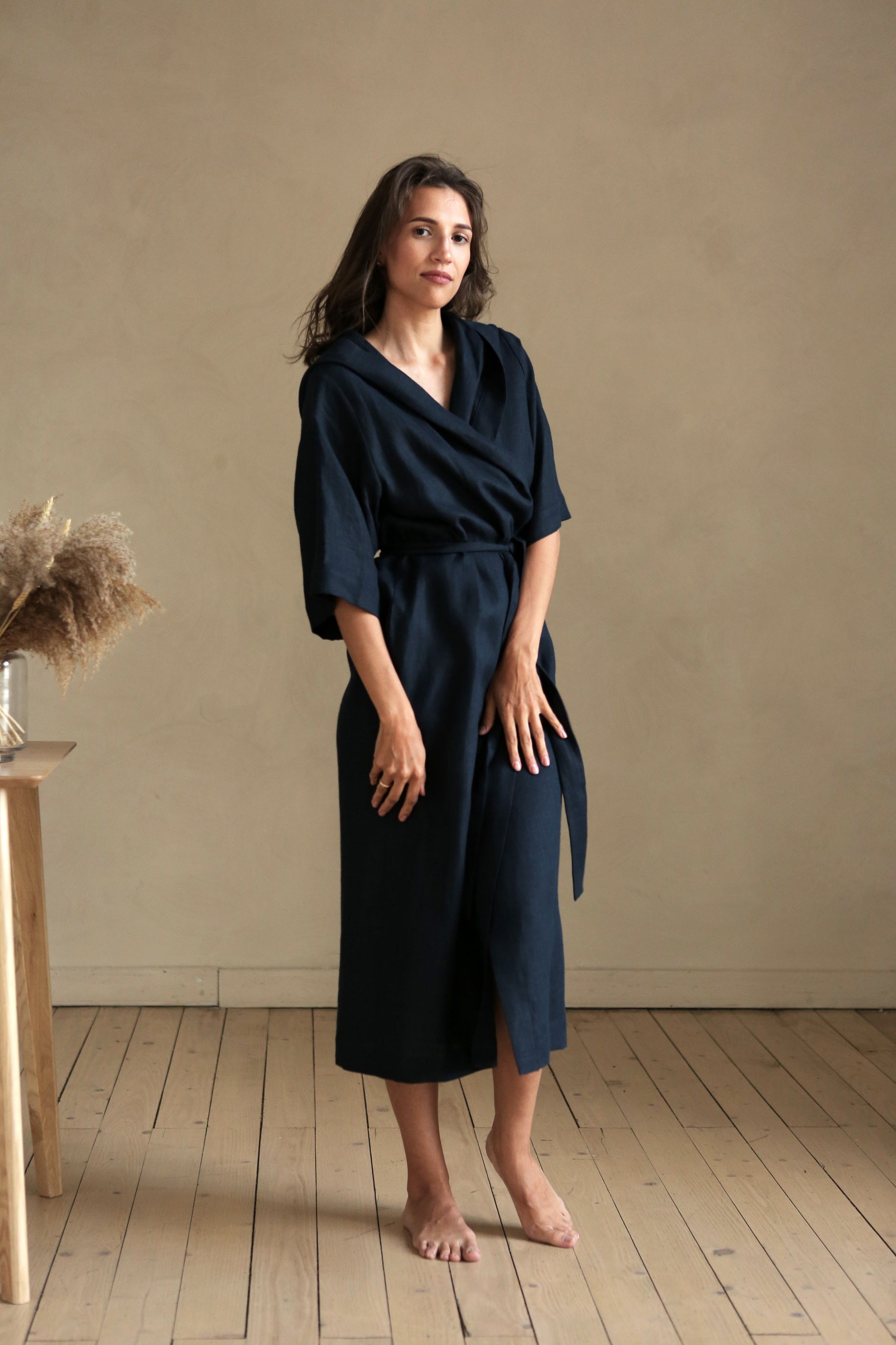 Women’s Long Linen Kimono MIMOSA in Dark blue