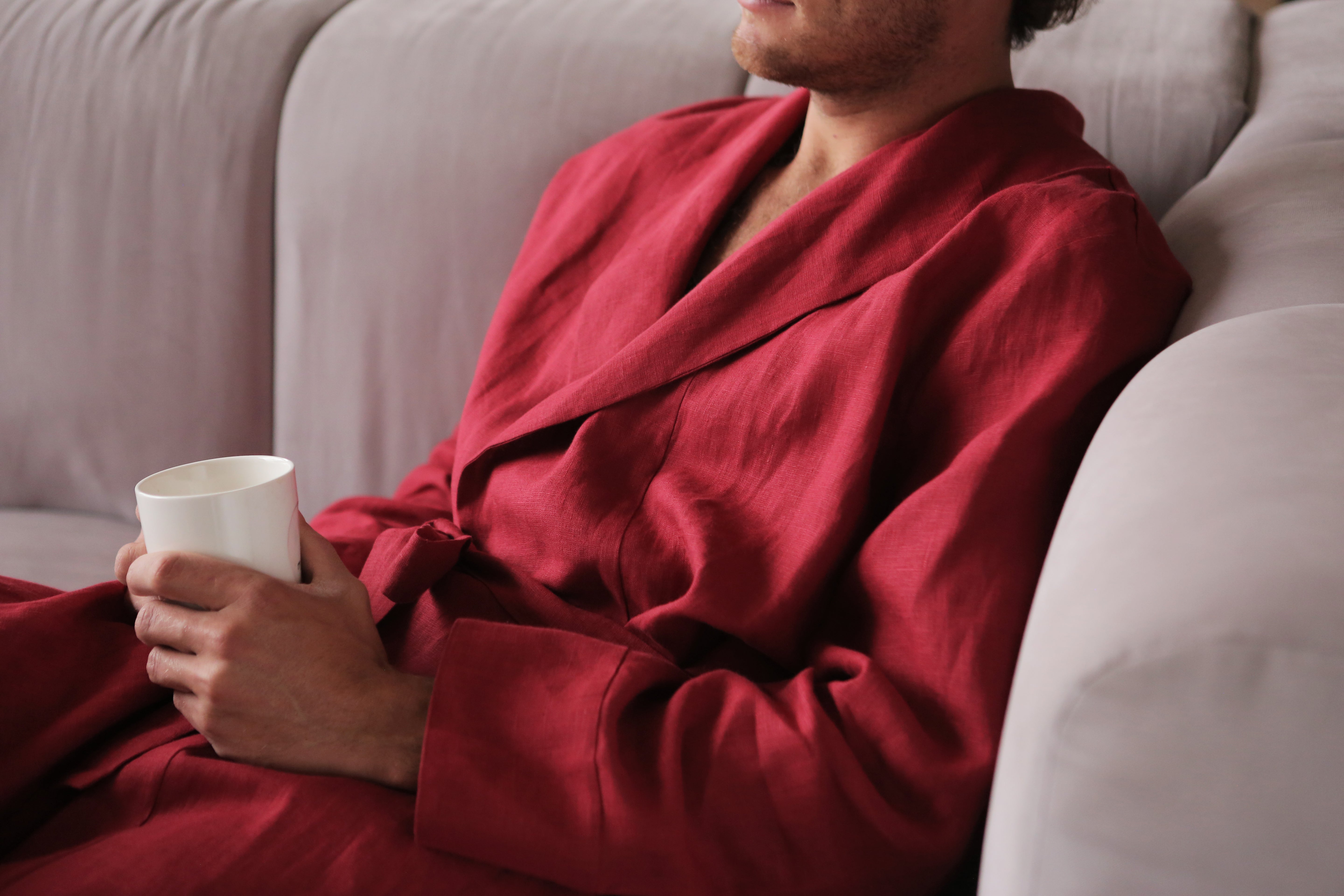 Men’s linen bathrobe JUNIPER LONG in Red