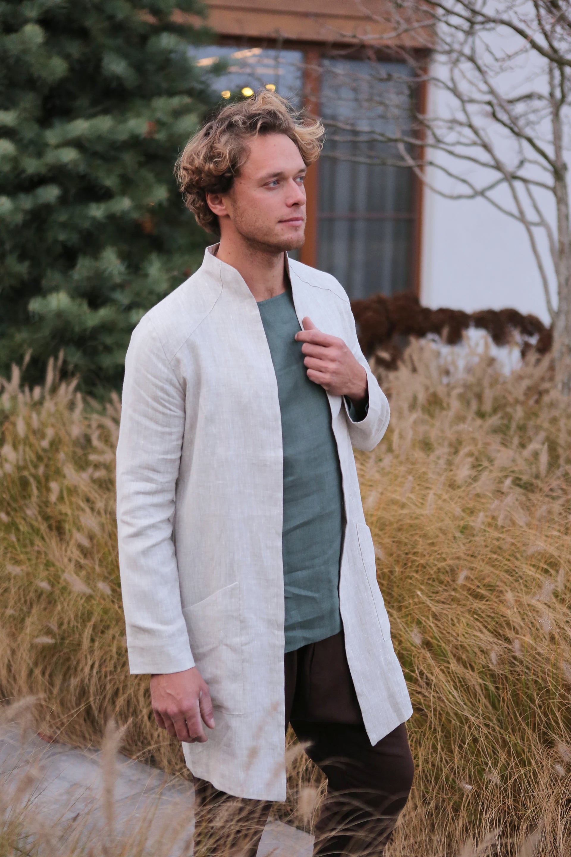 Men’s Linen Trench ALMOND in Beige