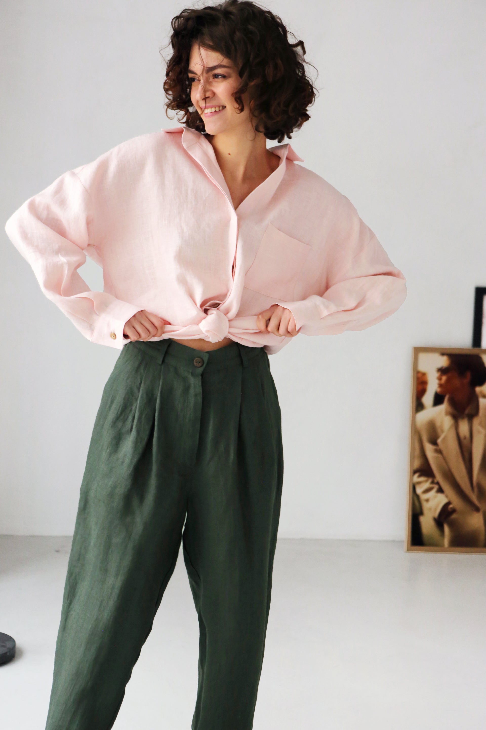 Oversized Linen Shirt AZOLLA in Light pink