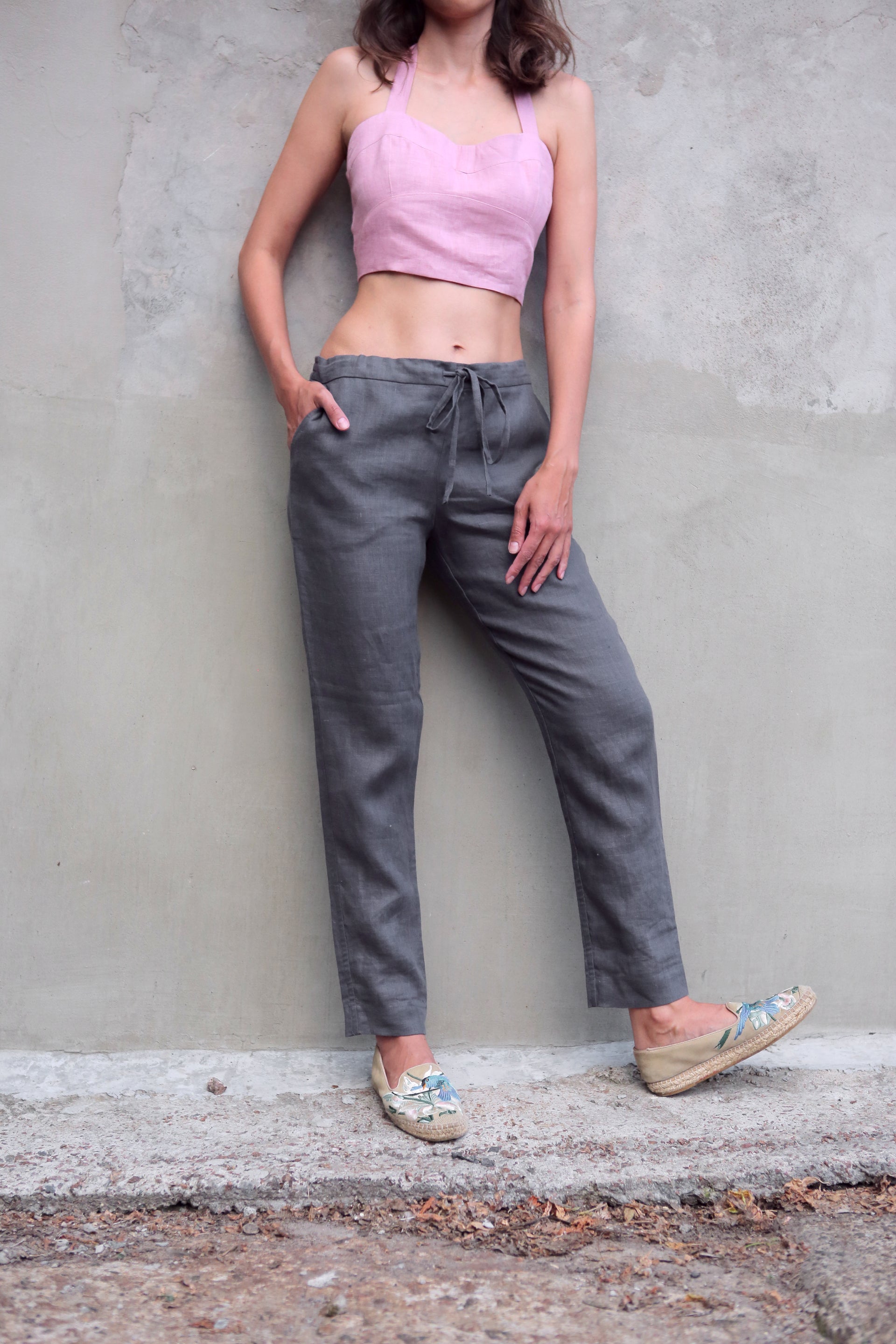 Women’s Linen Pants ANISE in Dark grey