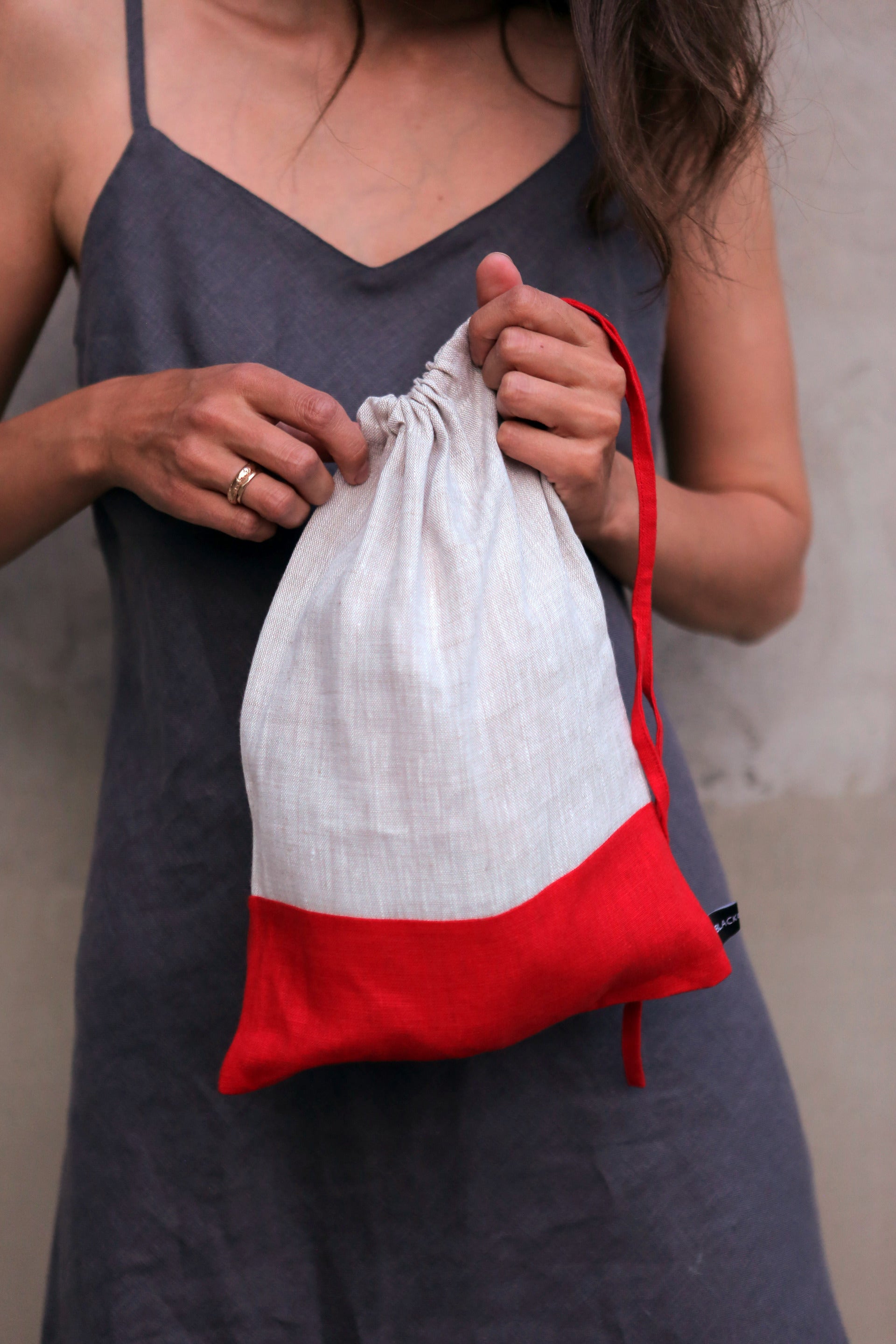 Linen Bag CARYA in Beige & Red