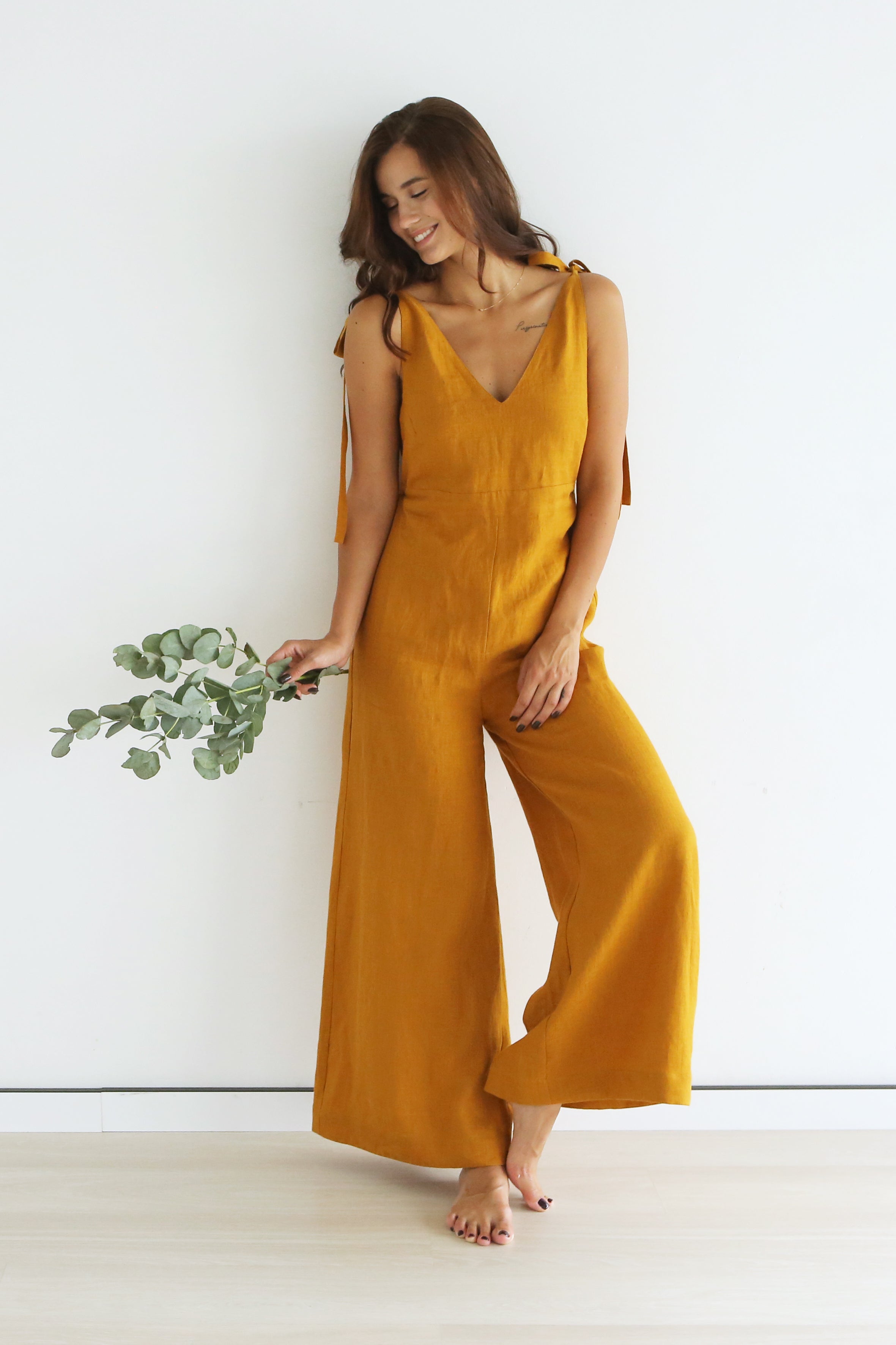 Summer Linen Jumpsuit Saffron