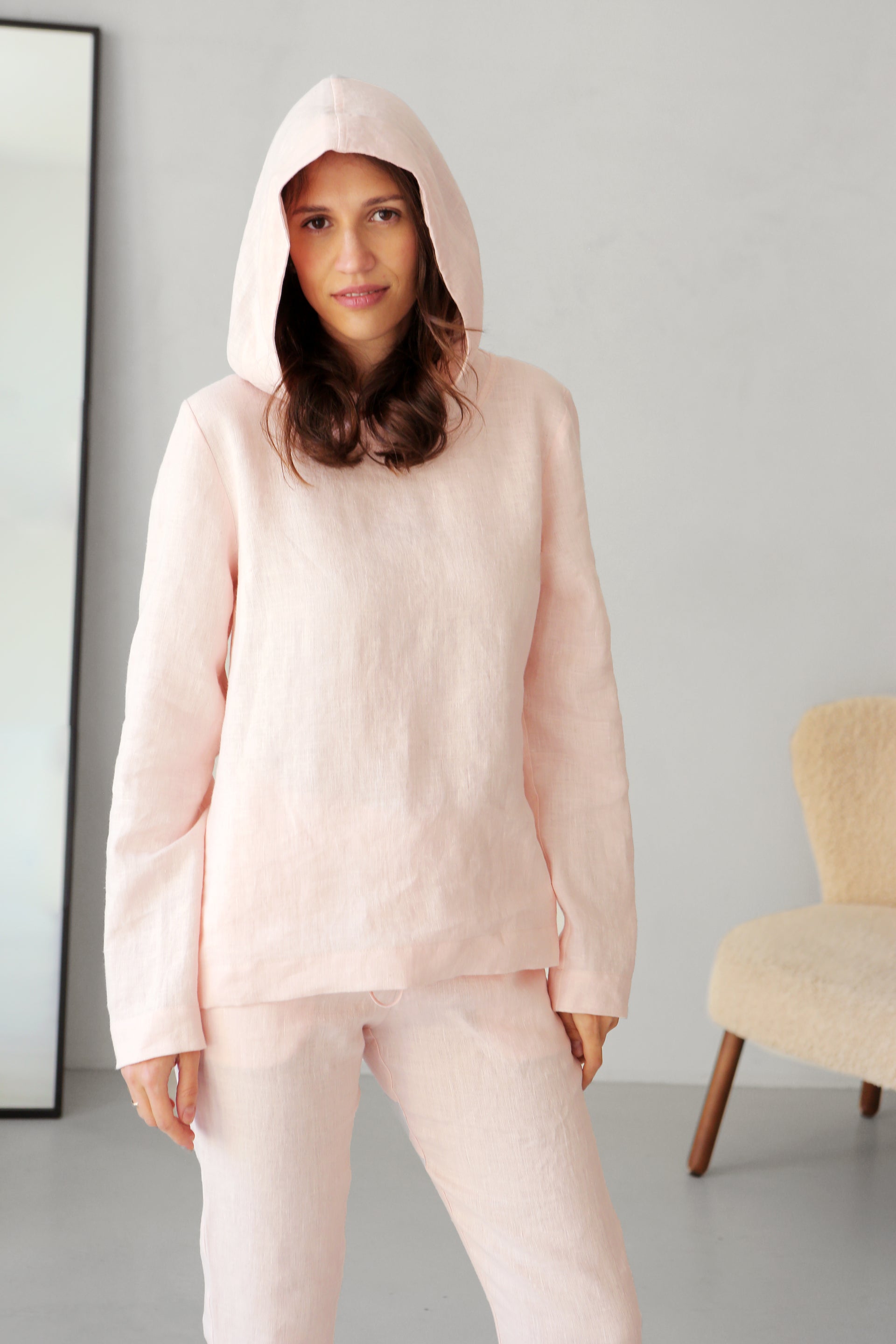 Women’s Linen Hoodie ALTHEA in Light pink