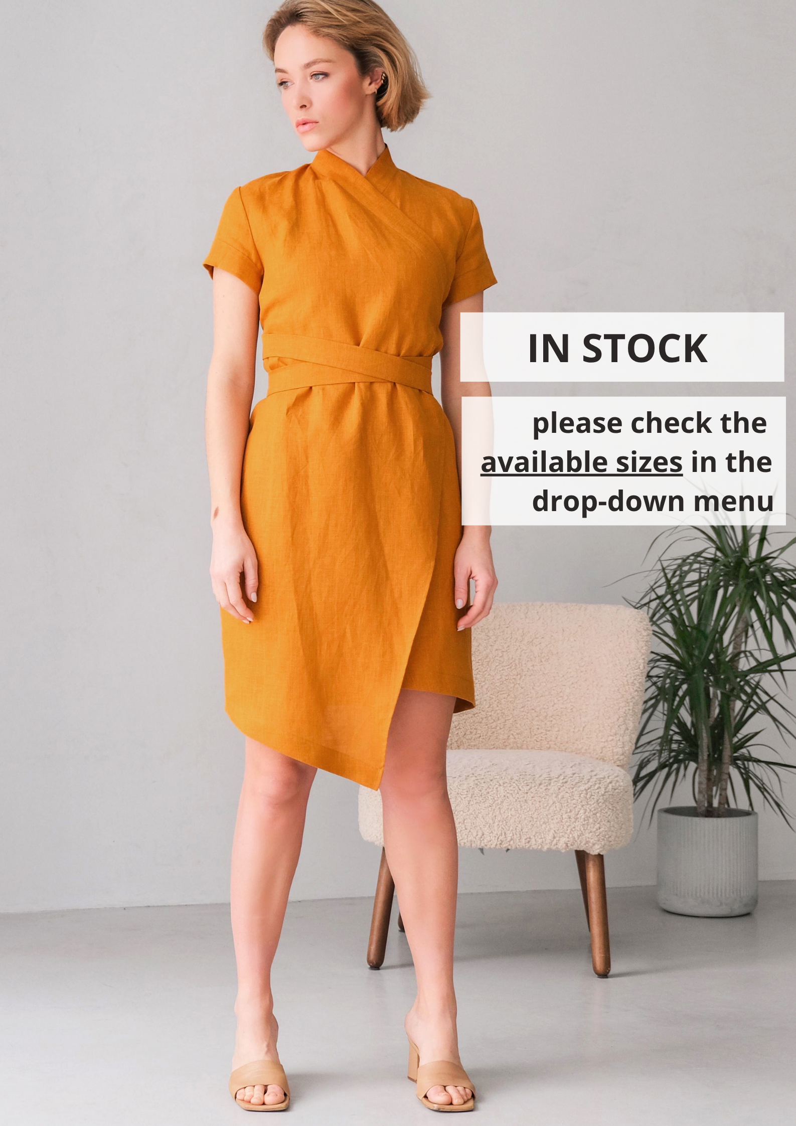 Women's Linen Wrap Dress ALOE - IN STOCK