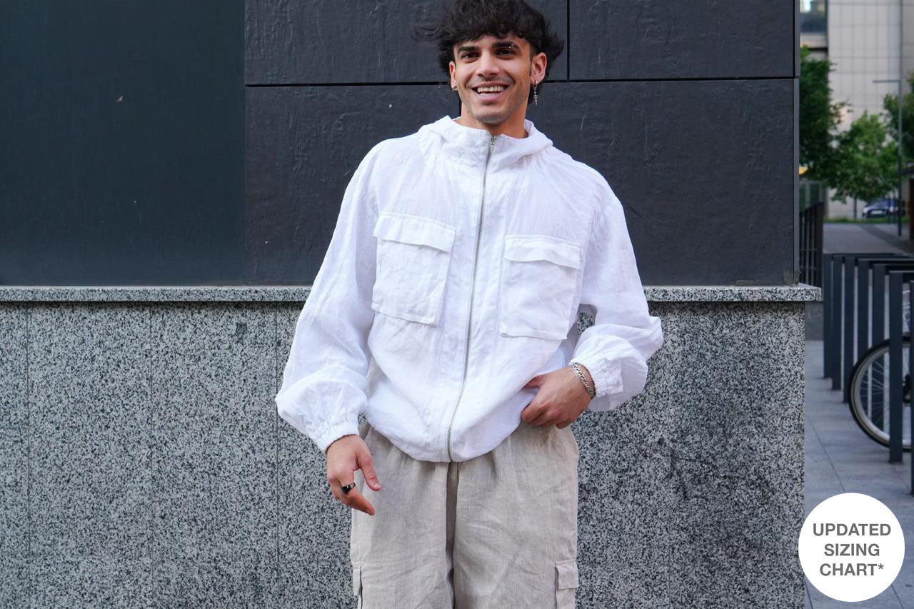 Men’s Linen Oversized Hooded Jacket Sycamore in White