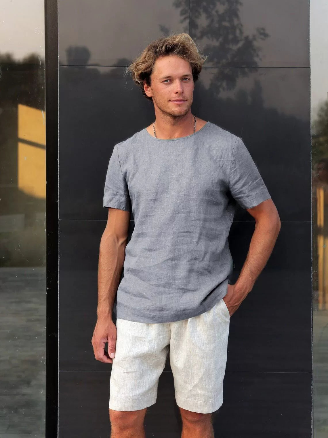 Men’s Linen T-Shirt LINDEN in Light grey