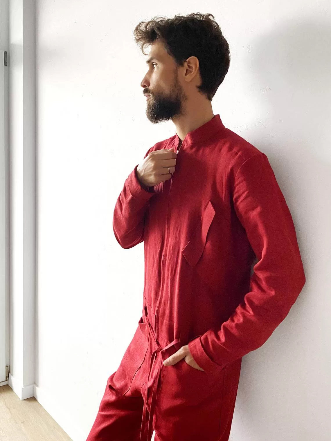 Mens Linen Jumpsuit PALO SANTO in Red