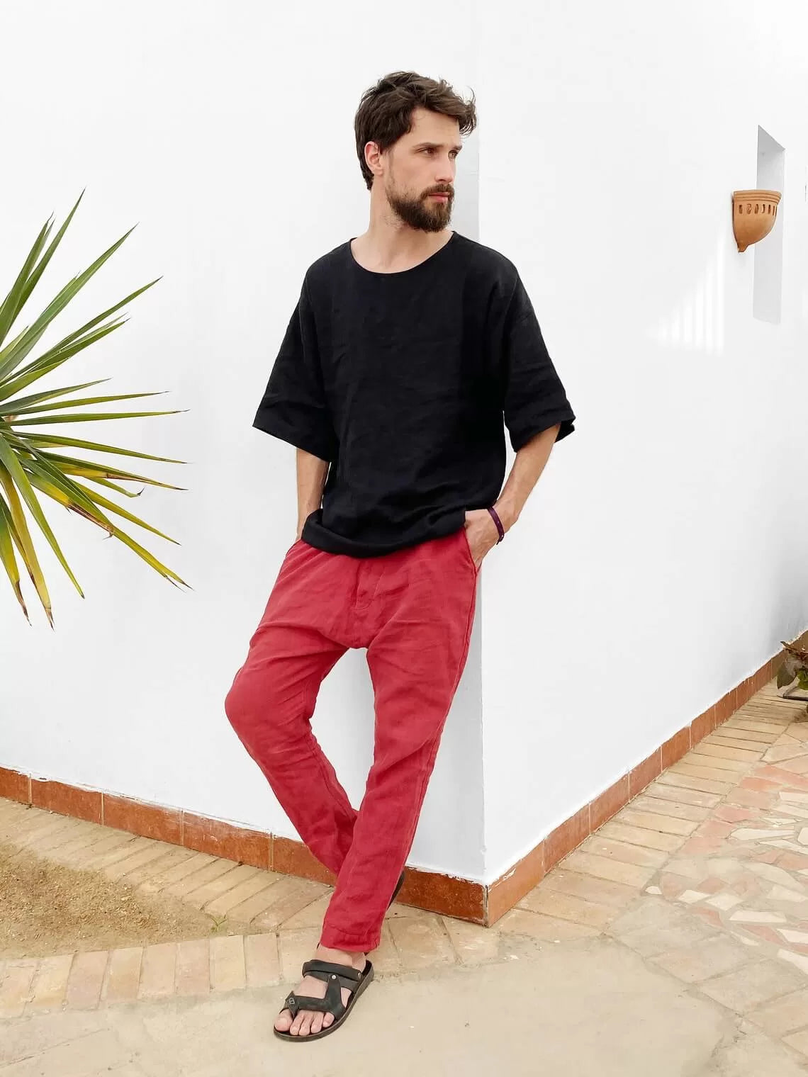 Men’s Oversized Linen T-Shirt LOTUS in Black