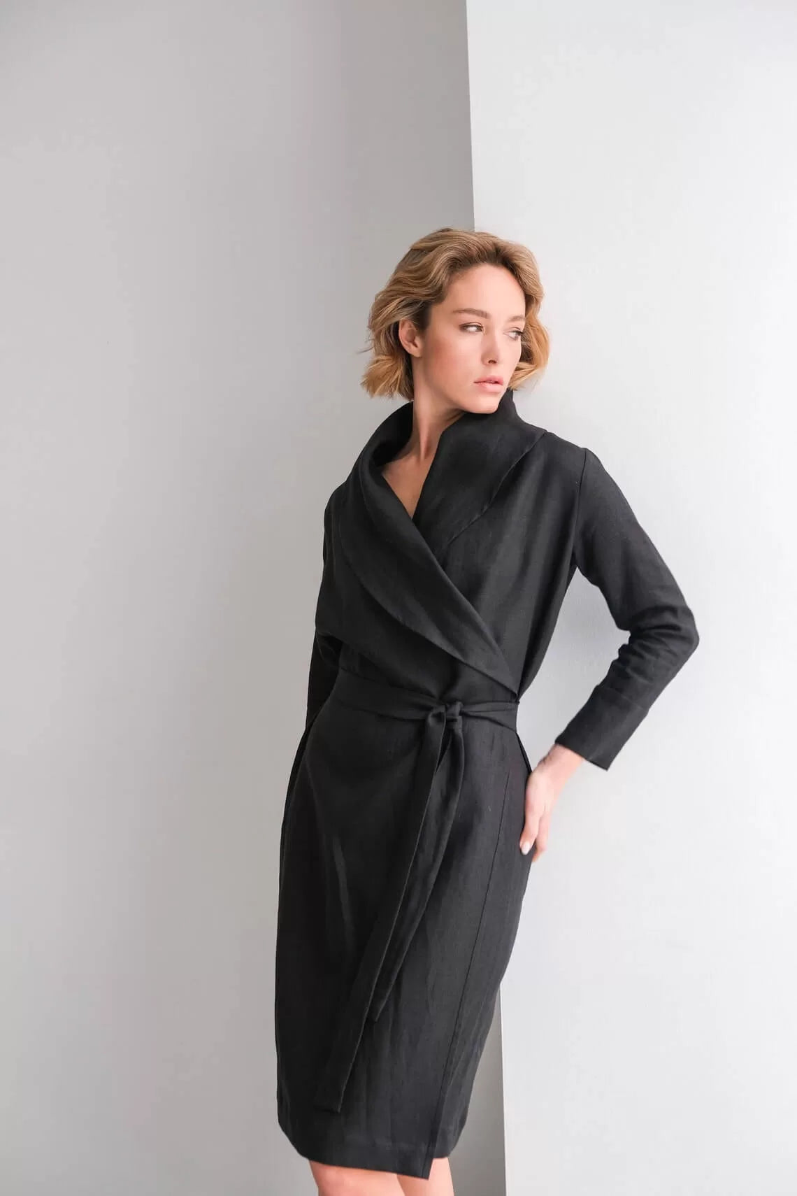 Women’s Linen Bathrobe Black