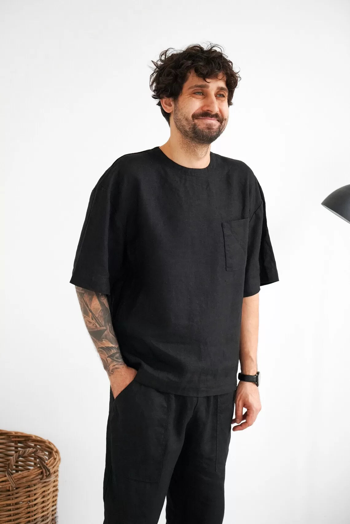 Men’s Oversized Linen T-Shirt SUMIRE in Black