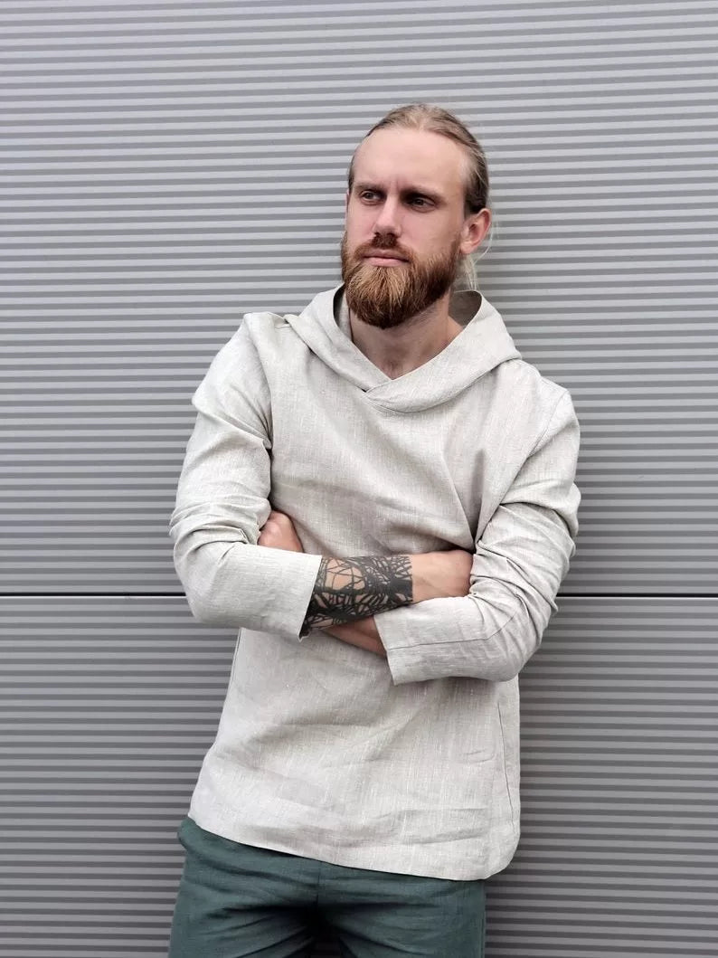 Men’s Linen Hoodie BALSA in Beige