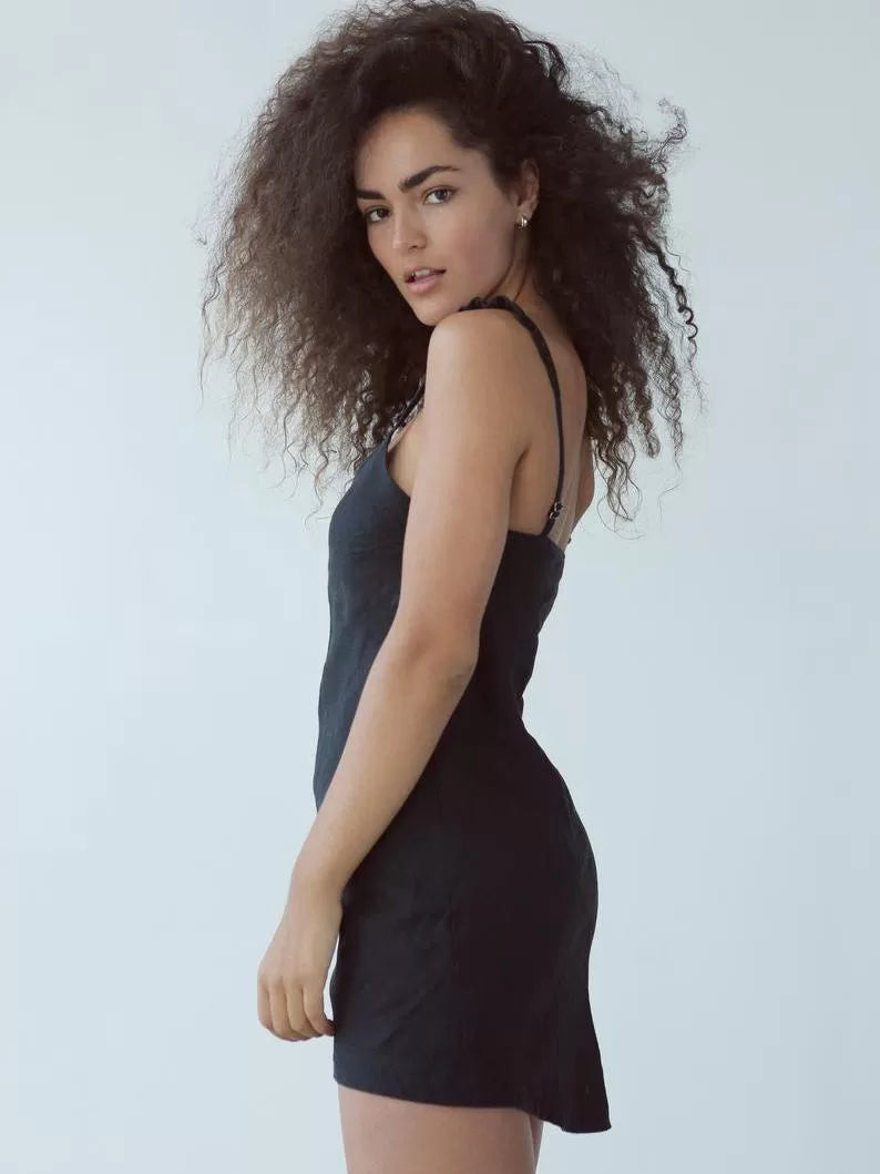 Women’s mini linen dress Black