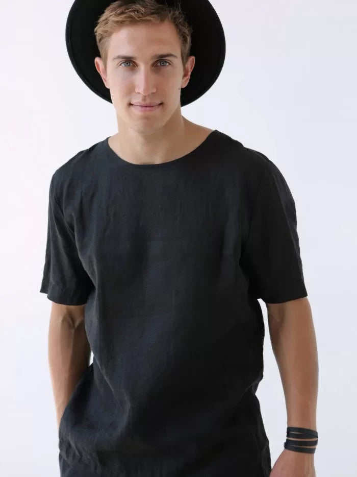 Men's Linen T-Shirt LINDEN in Black