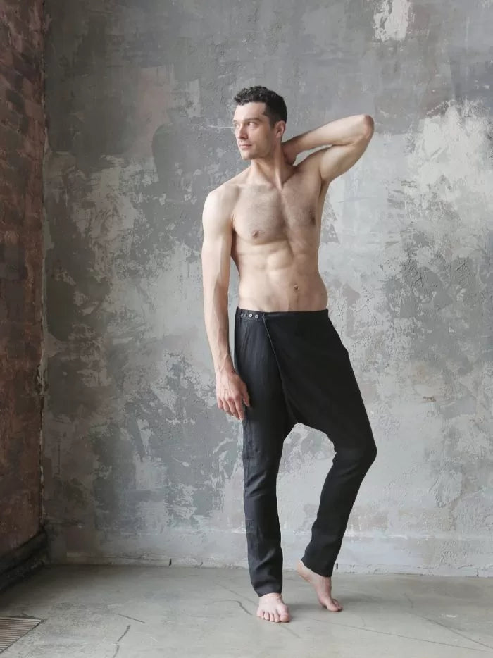 Men’s baggy linen pants HAZEL in Black