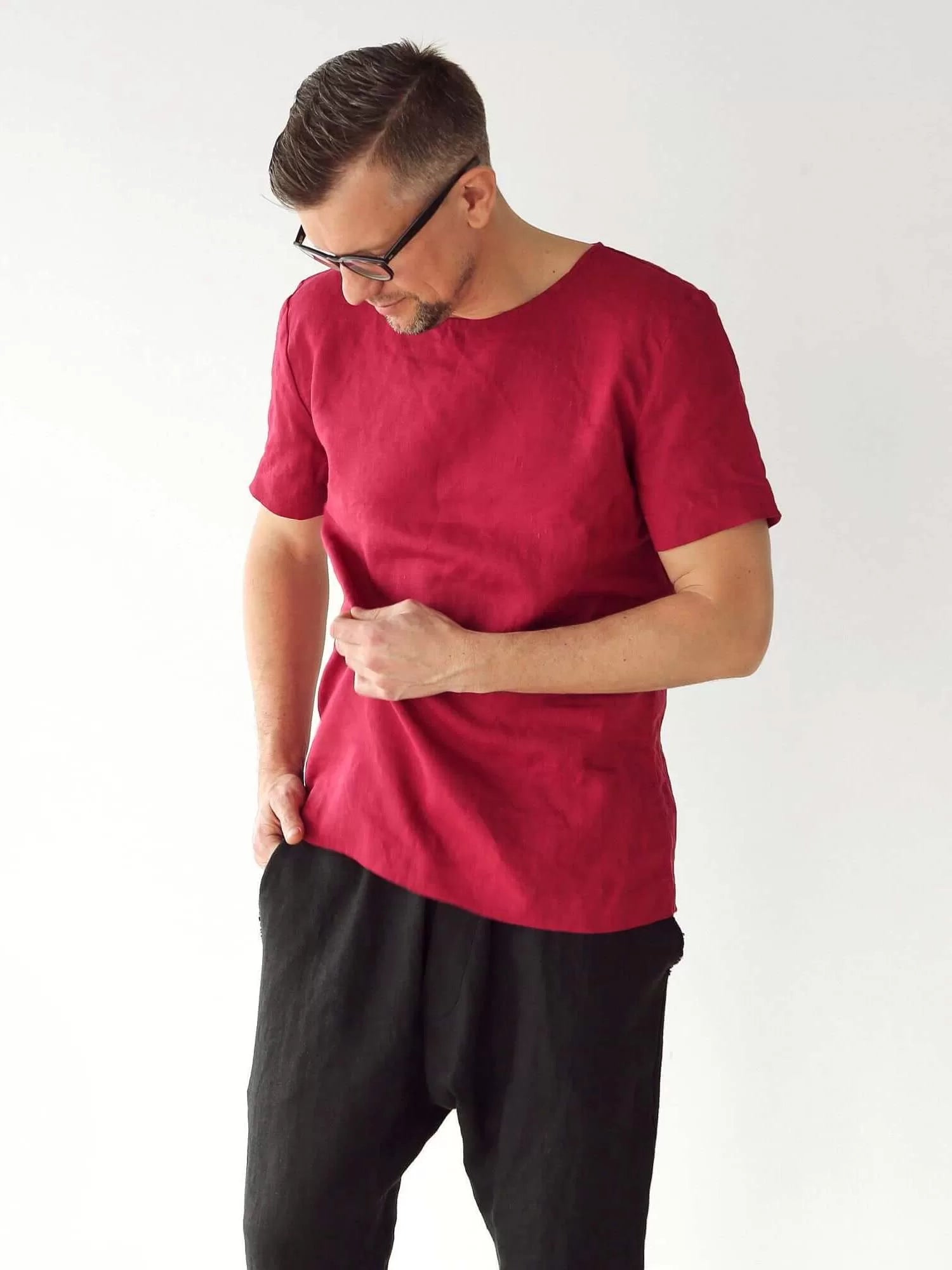 Men’s Linen T-Shirt LINDEN in Red
