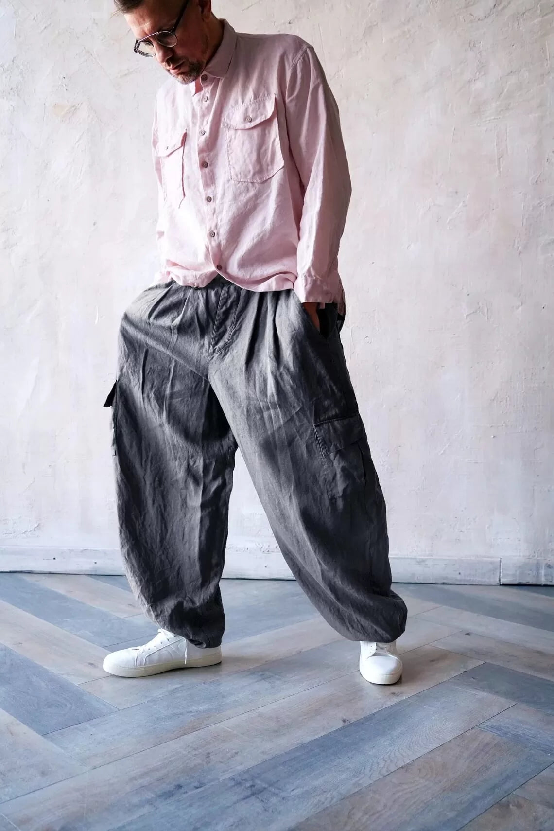 Harem Linen Pants ANDO in Dark grey