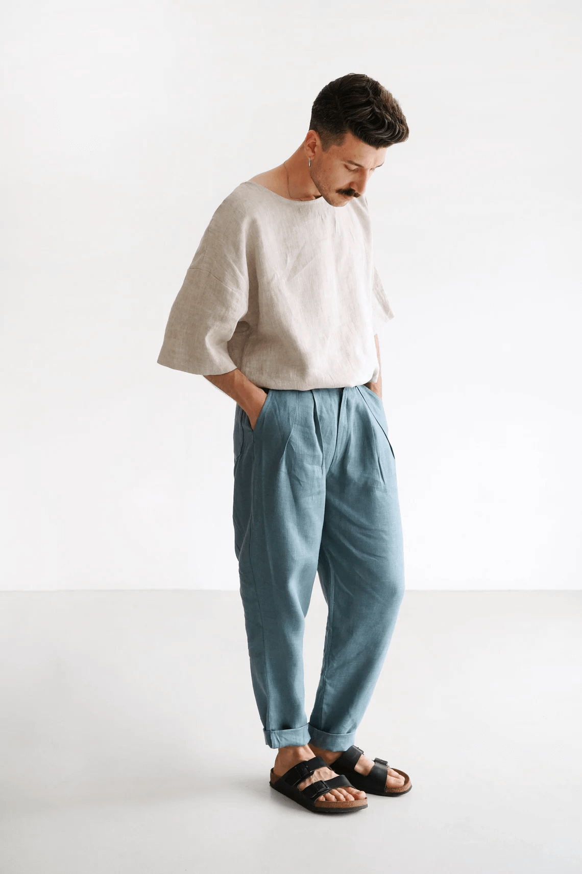 Loose Pleated Pants CEDAR in Blue grey