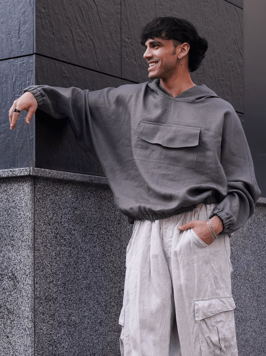 Oversized linen hoodie KUWA in Dark grey