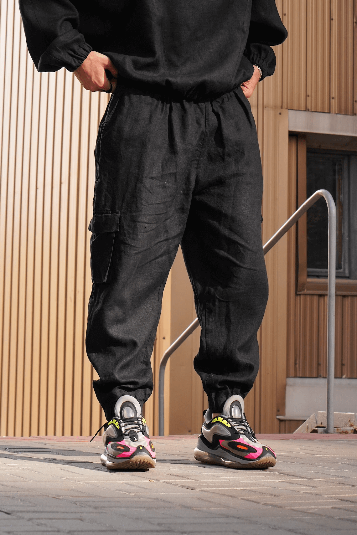 Men’s Linen Cargo Pants SUMAC in Black